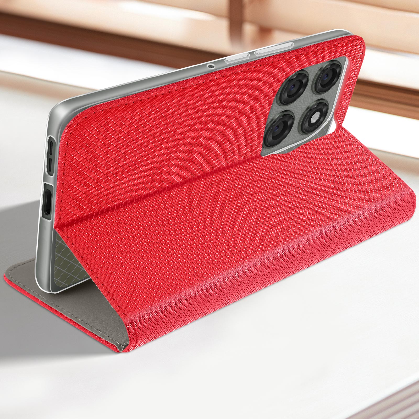 Custodia Cadorabo Flip Per Motorola Moto Z - Cover Wallet In Pelle Sintetica Rossa Con Chiusura Magnetica, Protezione Completa