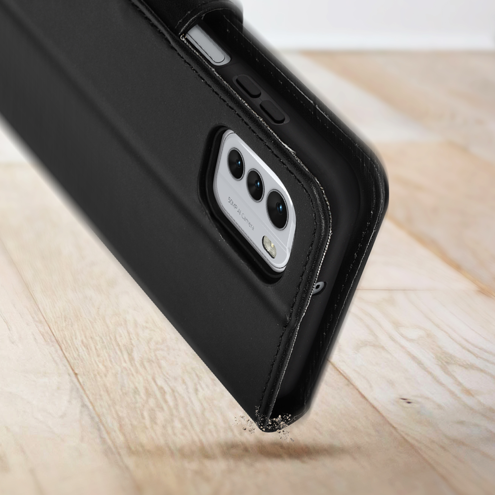 RonRun Cover Portafoglio Per Nokia G60 5G – Pelle PU Con 3 Slot Carte E Supporto – Nero