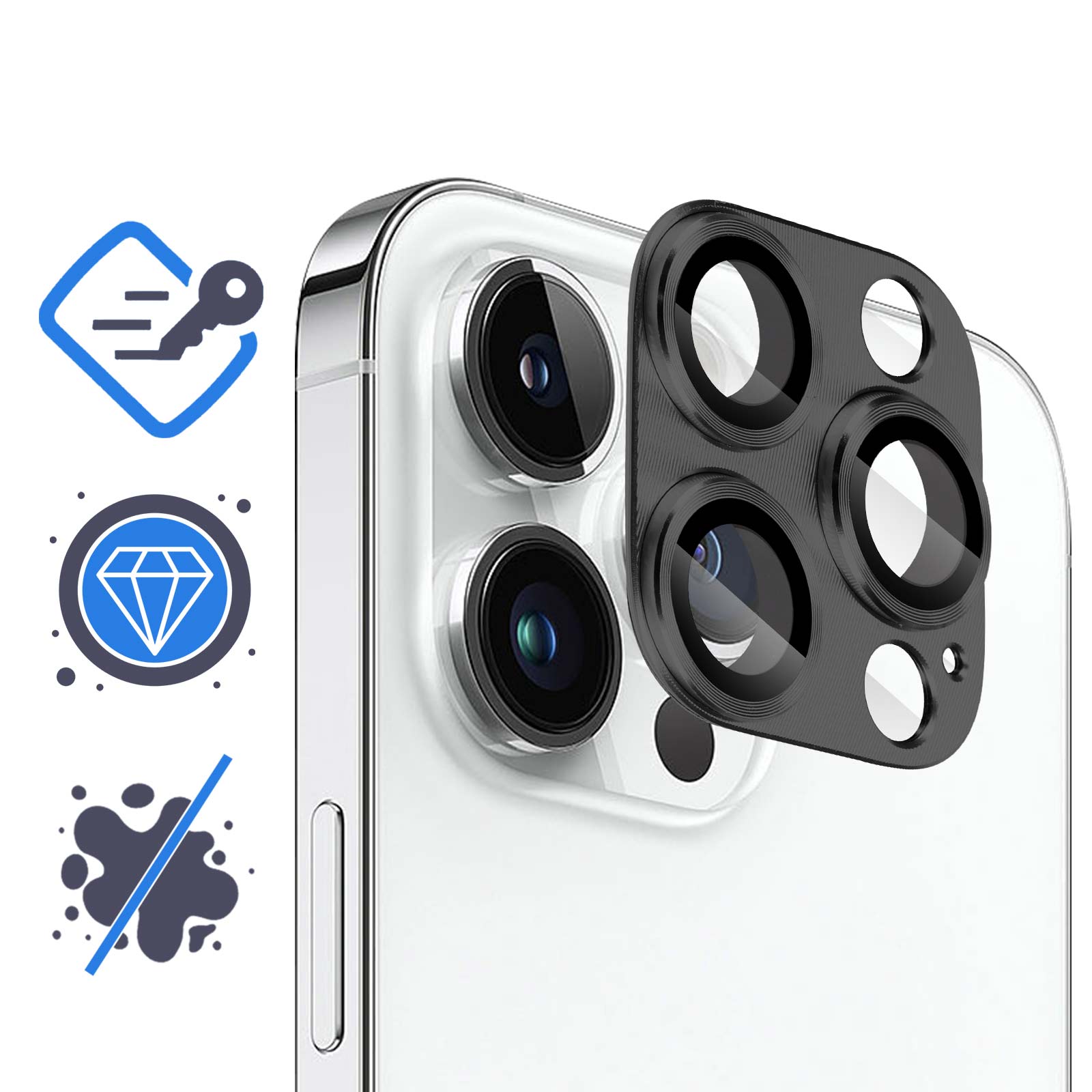 Diruite Pellicola Obiettivo Fotocamera per iPhone 14 Pro Max/15 Pro Max/16 Pro Max Lens Protector,Design Unico HD Vetro Temperato Antigraffi Protector Camara,Nero
