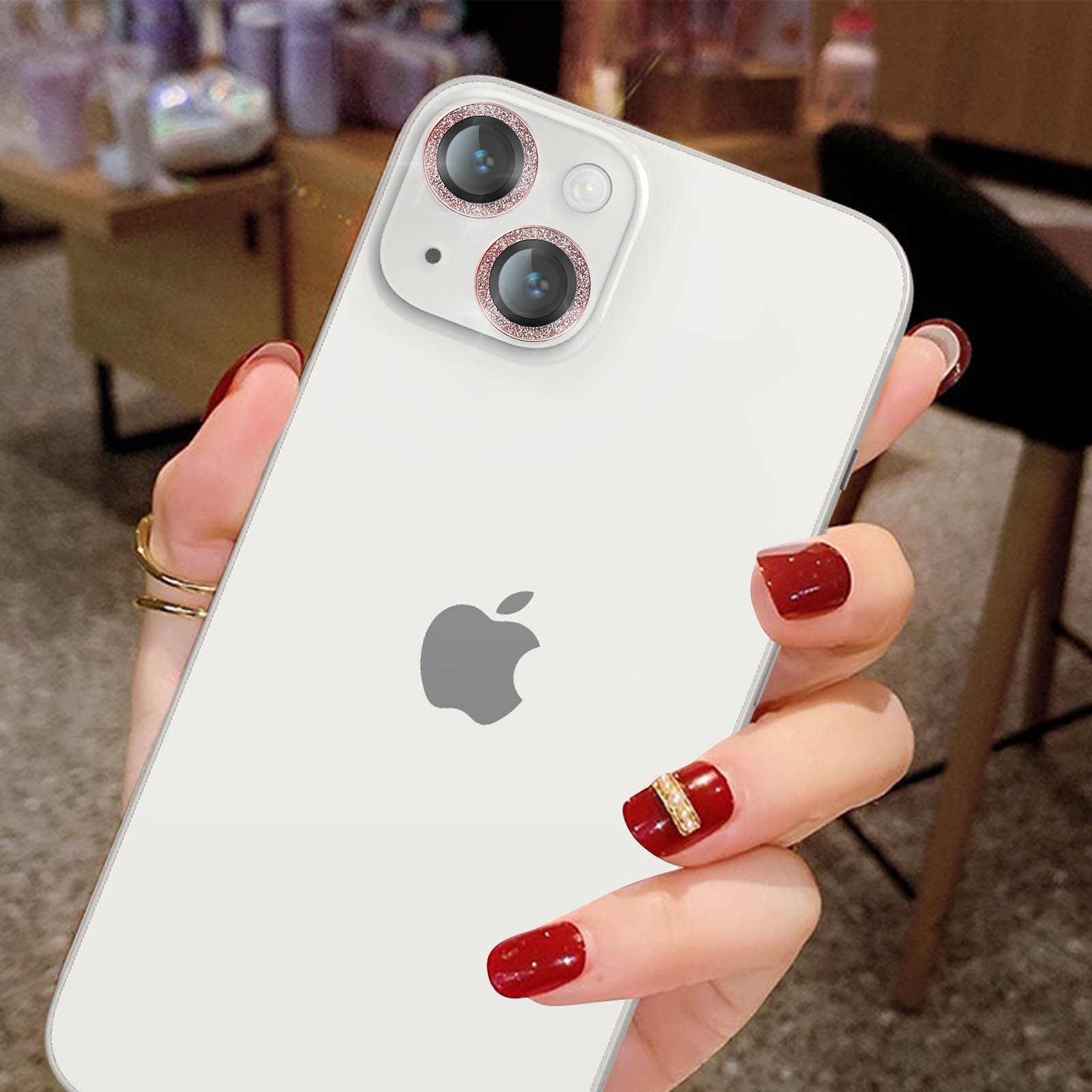 Protecteur Objectif Diamant étincelant Pour IPhone 14 Plus | Verre Trempé 9H, Anneau Métal, Anti-rayures
