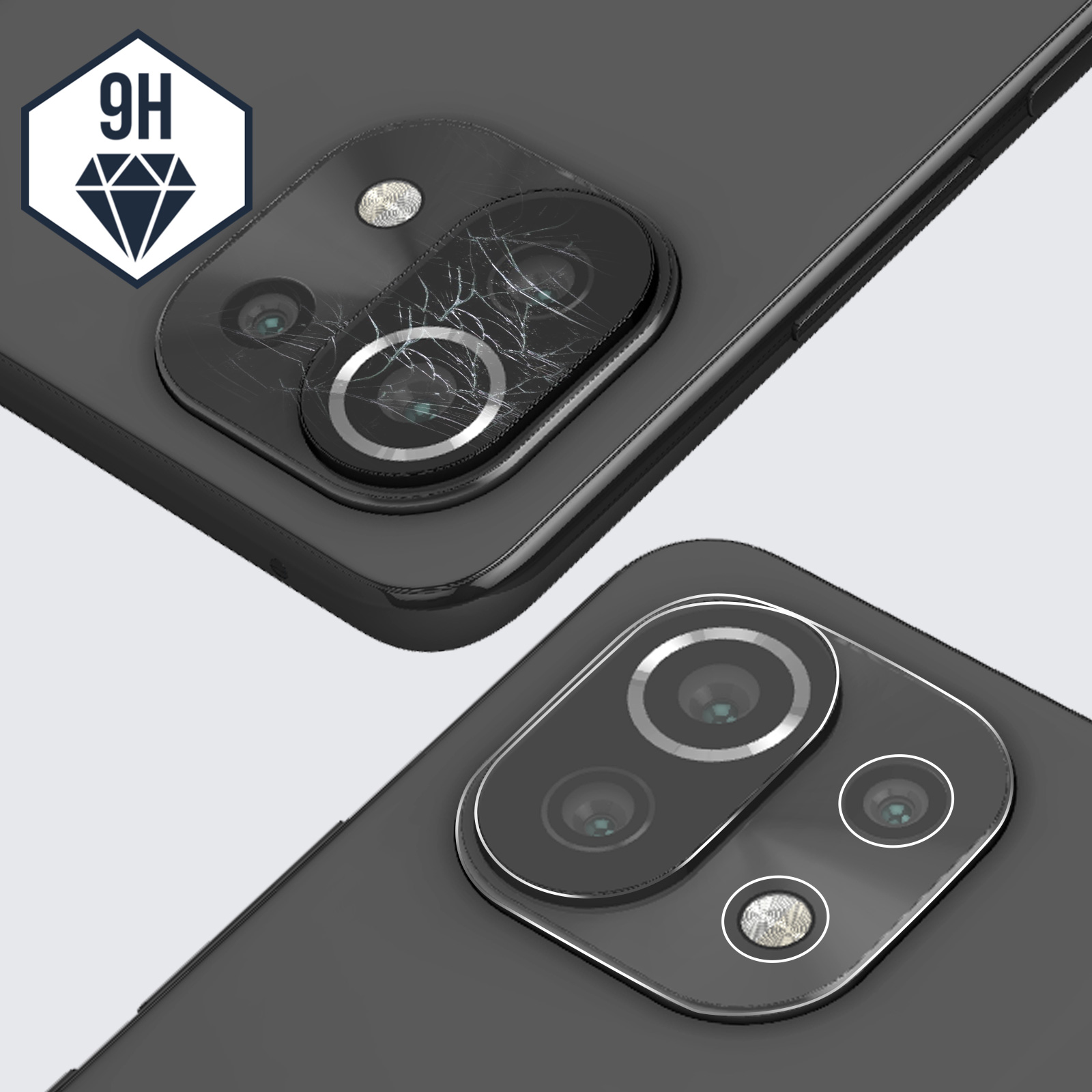 QUITECO Pellicola Vetrino Fotocamera per Xiaomi Mi 11 Lite/ 5G [2 Pezzi] Nera, Protezione Telecamera Posteriore, Vetro Temperato Protettivo Lente Camera, Anti Graffio Durezza 9H Ultra Trasparente