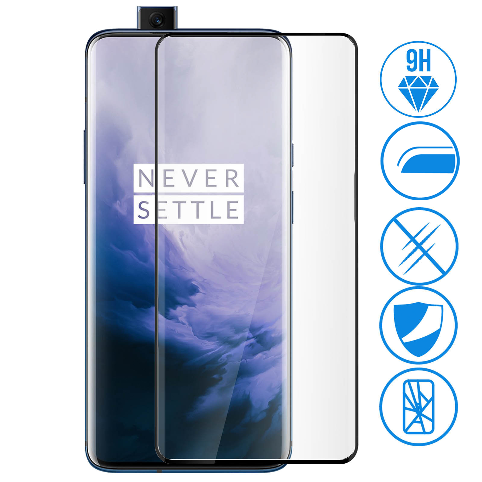 Film Protecteur En Verre Trempé Pour OnePlus 7 Pro - Noir - Courbe Totale