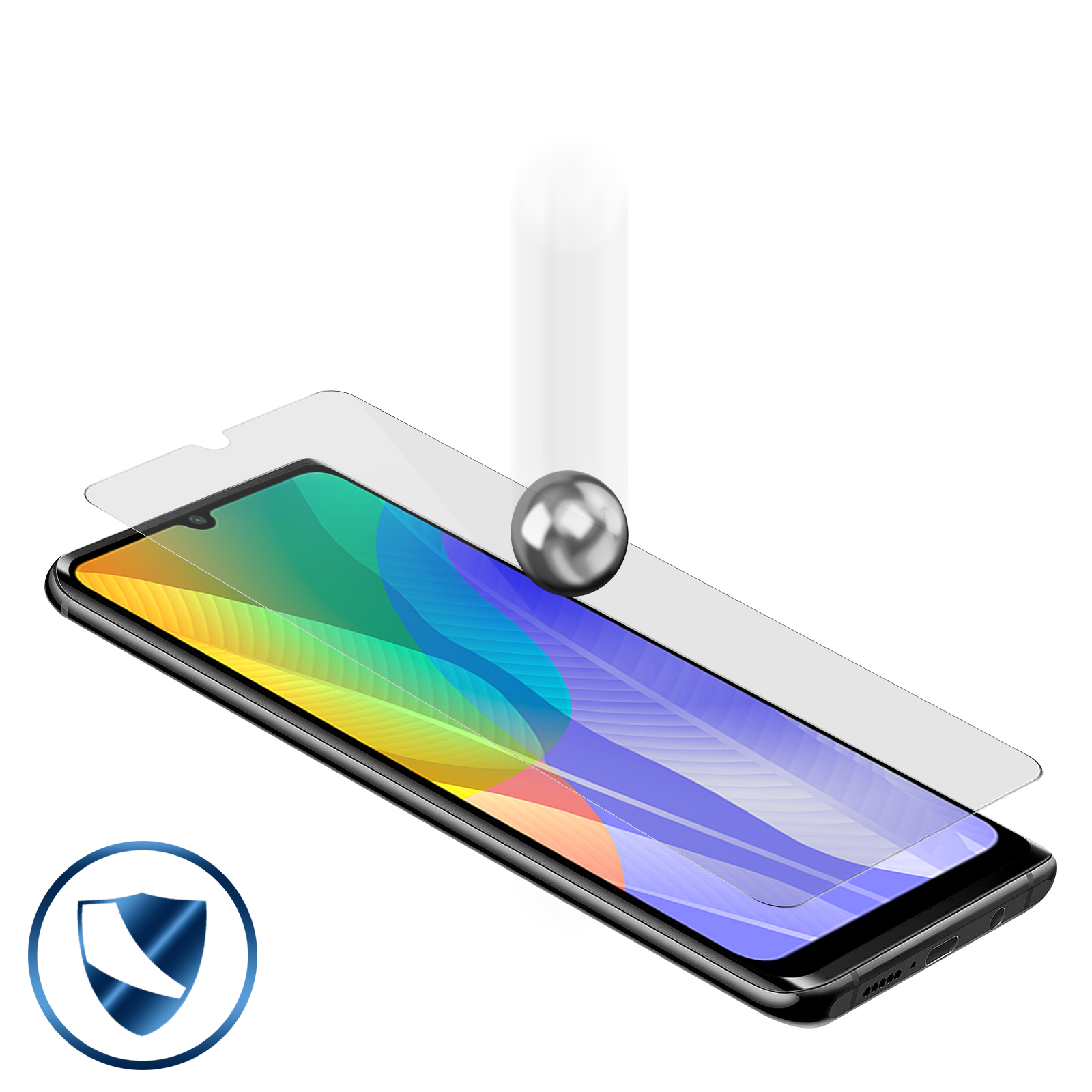 Tzstz 3 pezzi per HUAWEI Y6P vetro temperato Pellicola Prottetiva, 9H Durezza,Anti Graffio, Alta Trasparente, Senza Bolle, HD Pellicola Vetro