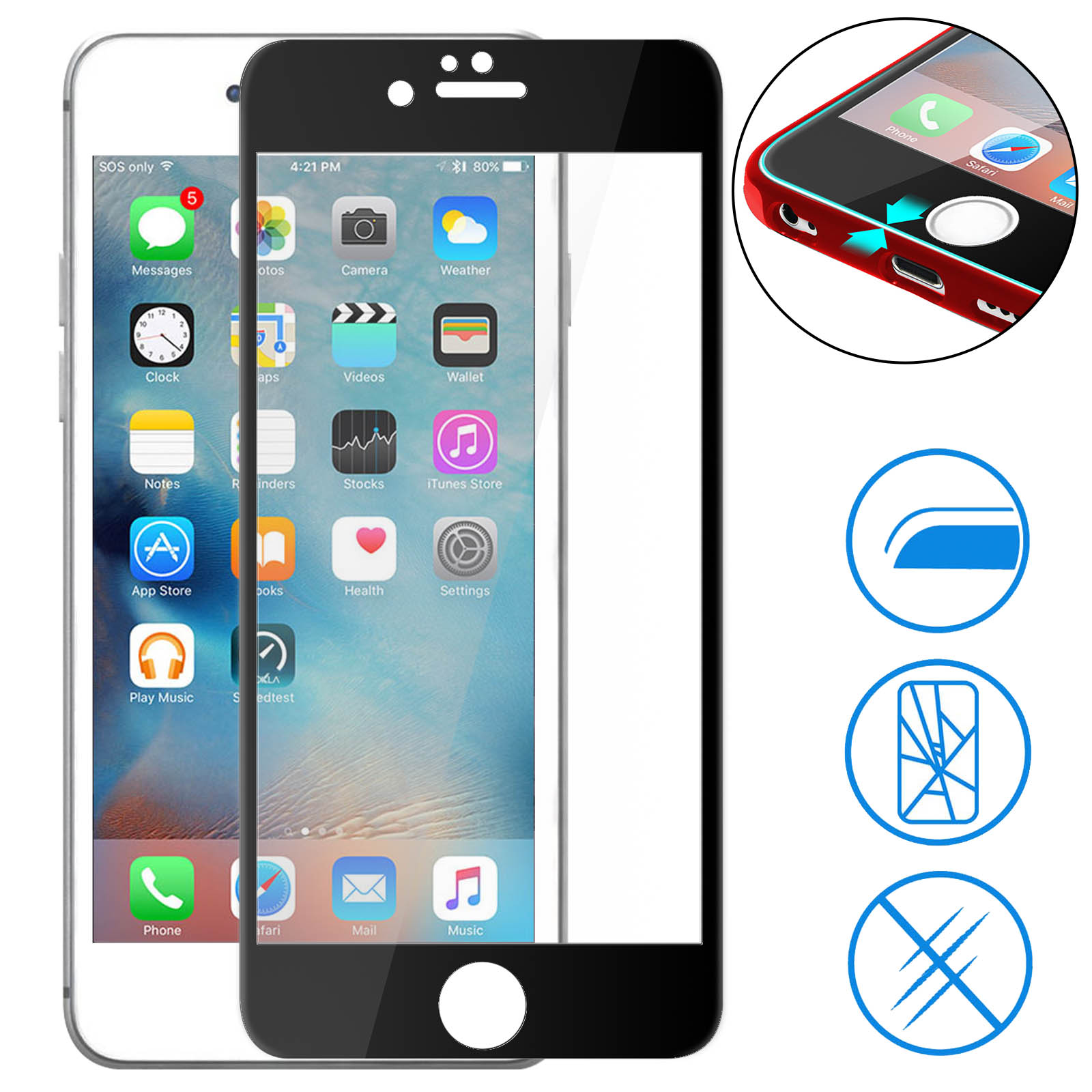 Vetro Temperato Per IPhone 6S Plus/6 Plus – 3 Pezzi – Copertura Totale, 9H, Anti Graffio