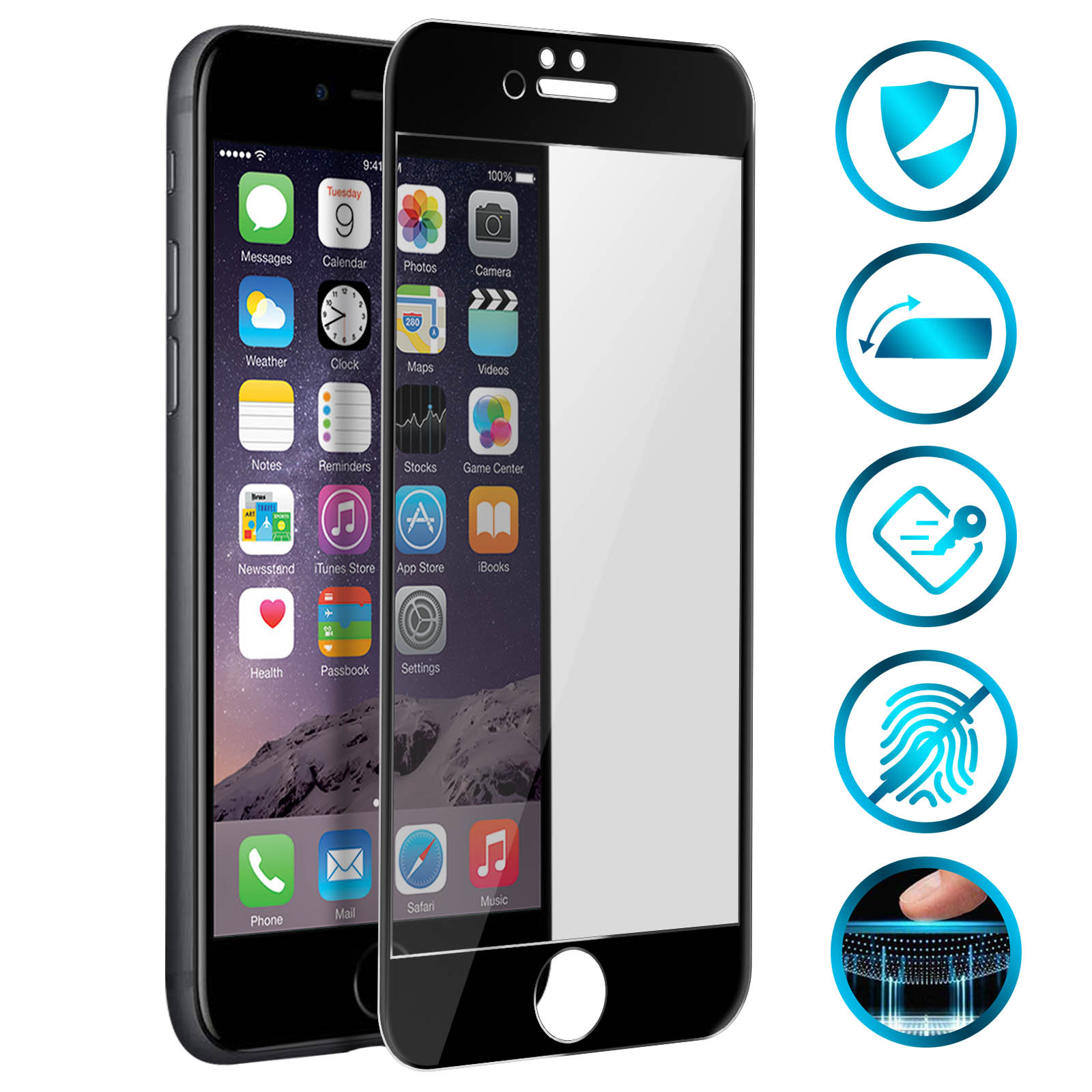 Full Glass V2 Vetro Protettivo Per IPhone 6/6s Plus – 9H, 0.3mm, Nero