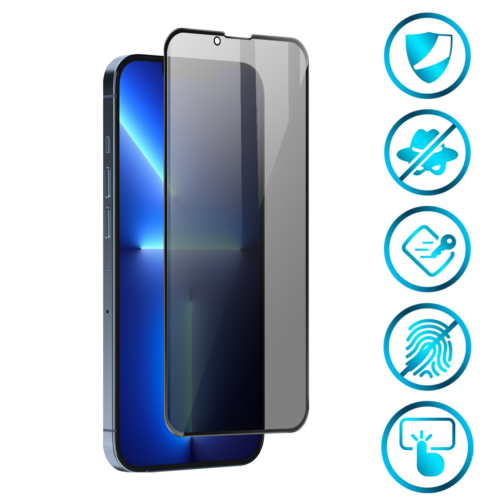 Protection écran Verre Trempé Anti-espion + Protection Caméra Pour IPhone 11 à 14 Pro Max - Noir Mat - Garantie 1 An