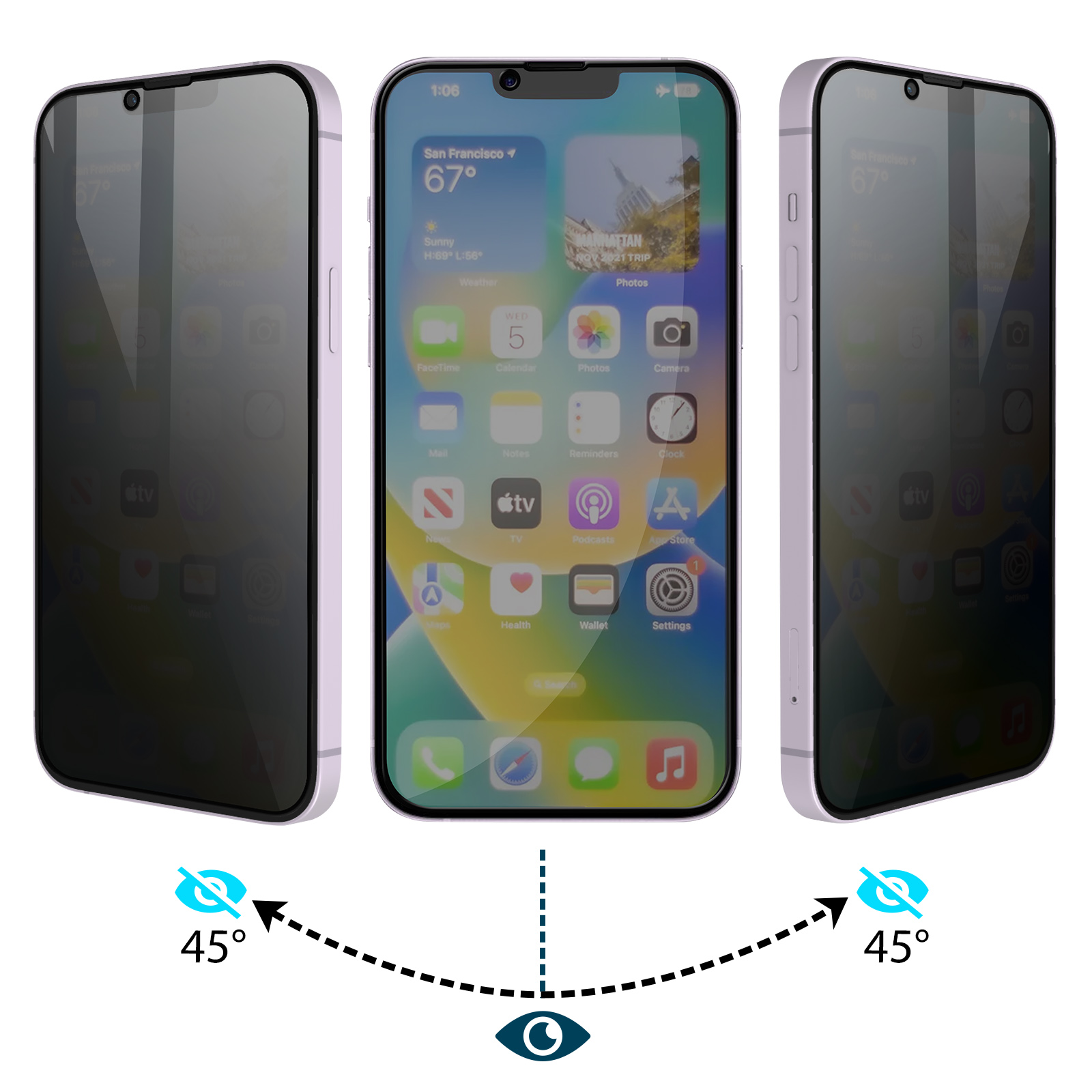 Protection écran Verre Trempé Anti-espion Pour IPhone 14/13/12/11/XS/XR - Transparent