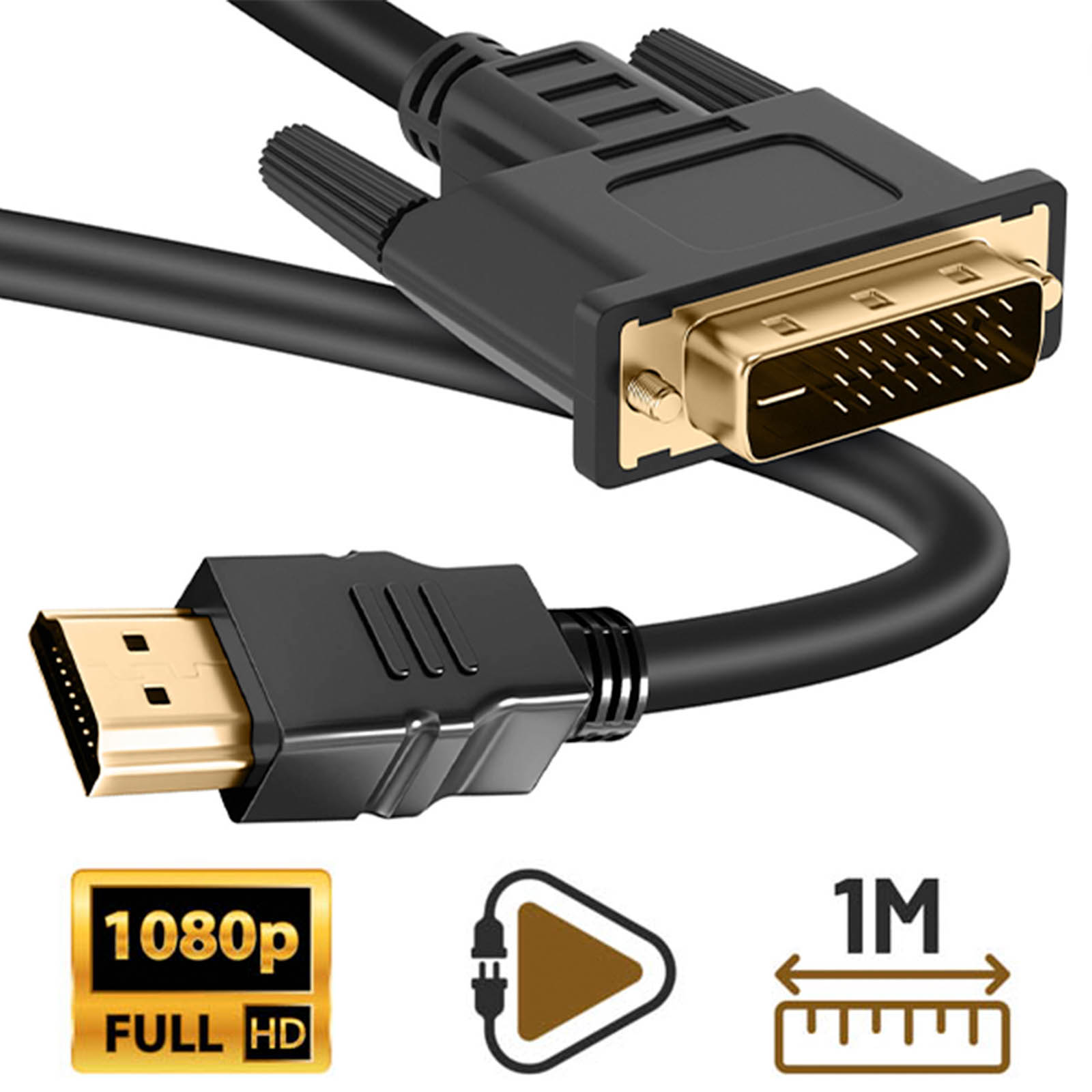 2m Câble Dvi Vers Hdmi Dvi-d 24 + 1 Broche Mâle Vers Mâle