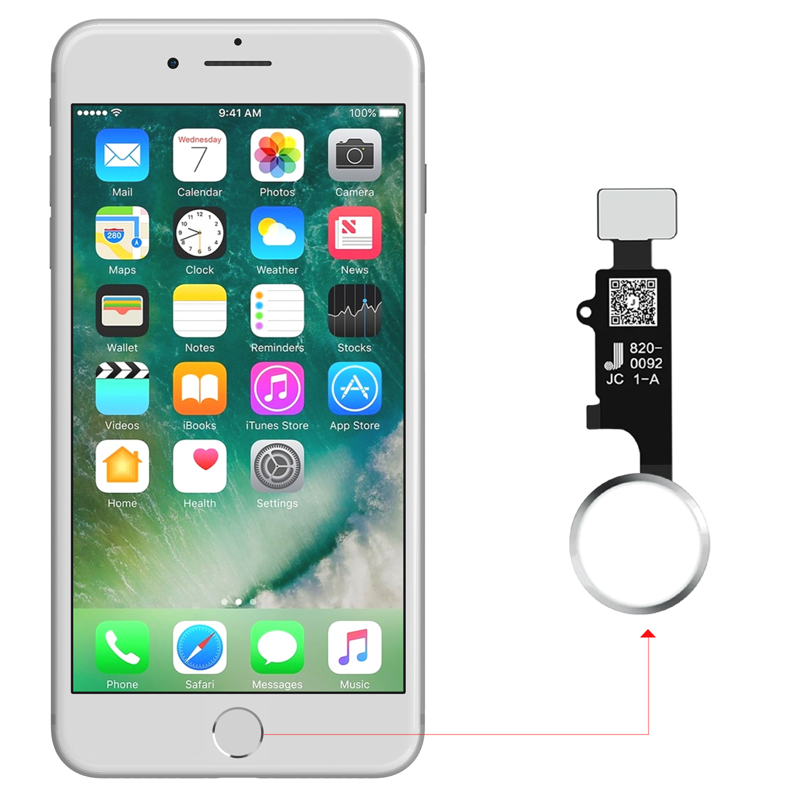 Bouton Home + Nappe Pour IPhone 6 - Blanc Argent - Pièce De Rechange Générique