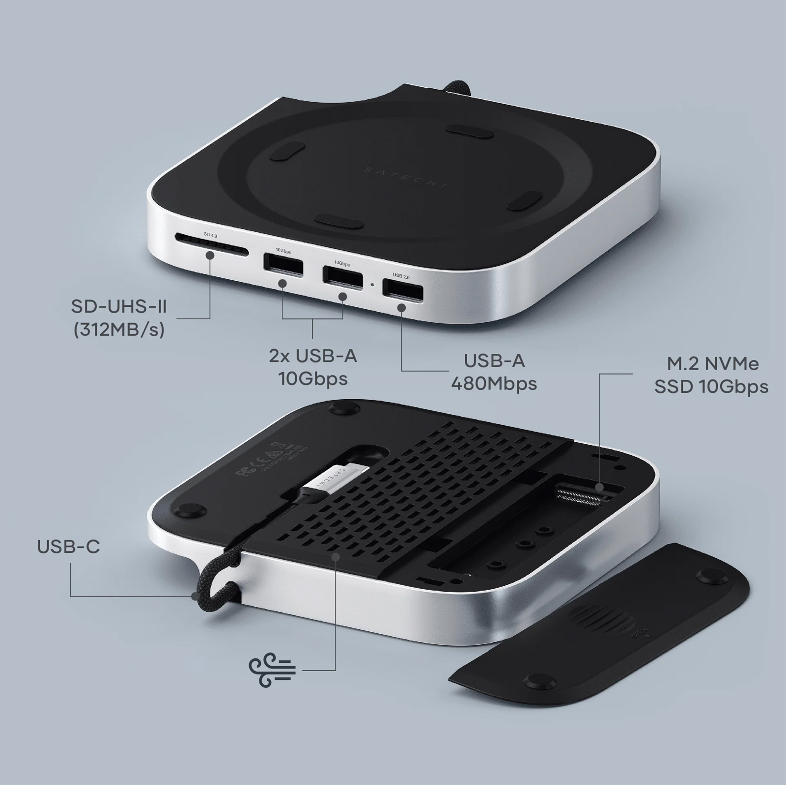Base Con Pulsante Di Accensione Per Mac Mini M4 2024: Supporto Stampato In 3D Con Interruttore Superiore, Accessorio In Argento