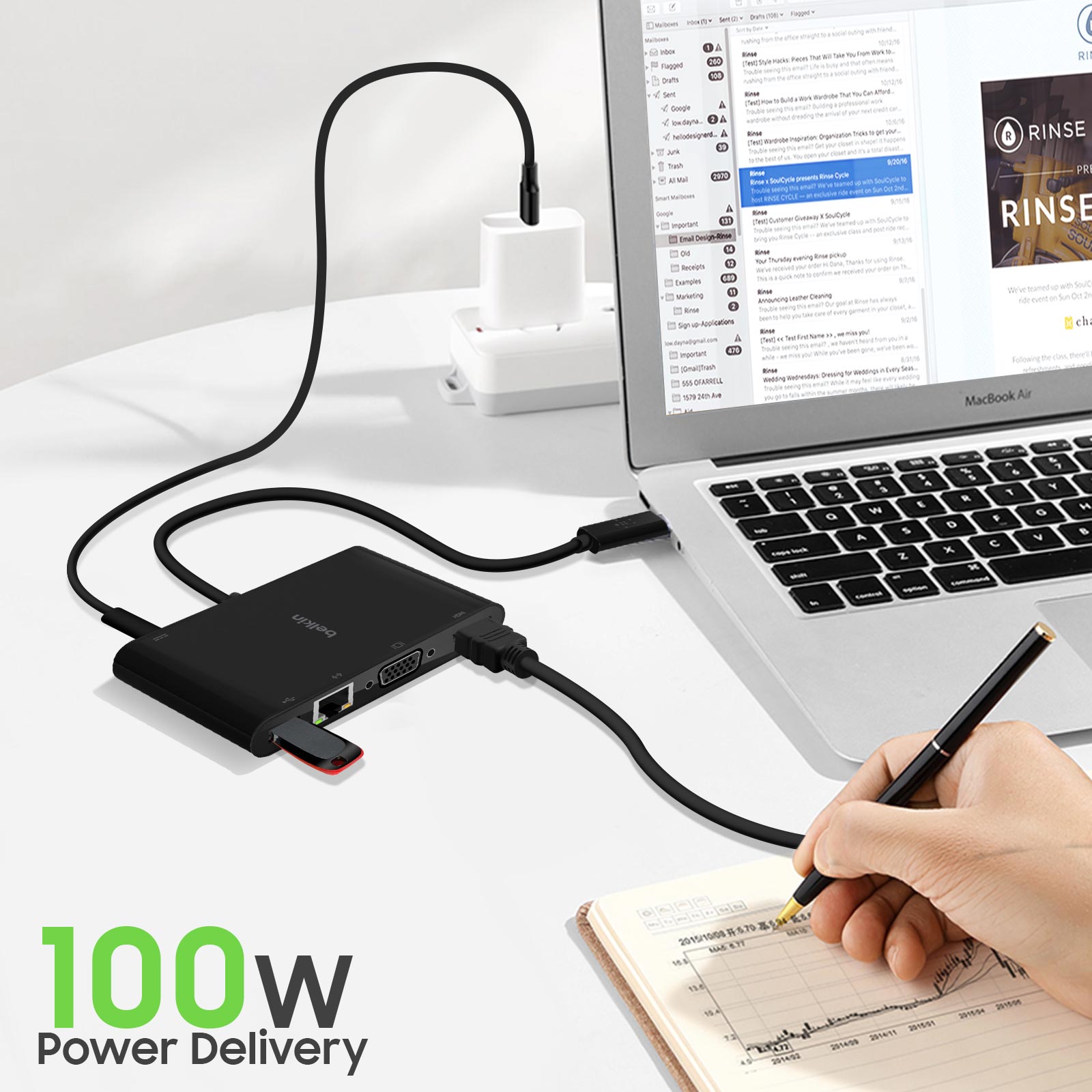 Belkin Hub USB-C 5 Porte – HDMI 4K 60Hz, PD 100W, Trasferimenti 10Gbps – Compatibile Con MacBook, IPad Pro, Chromebook