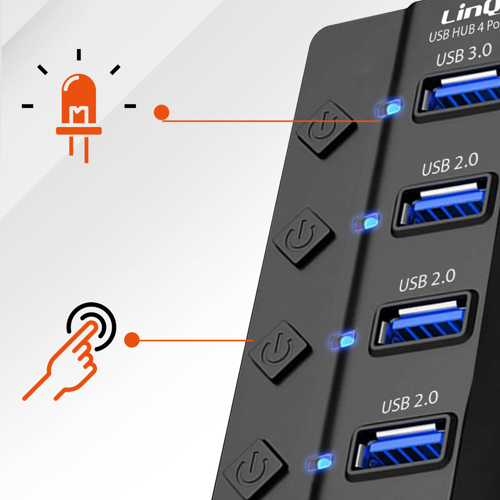 Linq IT-H808 Hub USB 2.0 8 Porte Per PC - Colore Nero/Bianco - 4