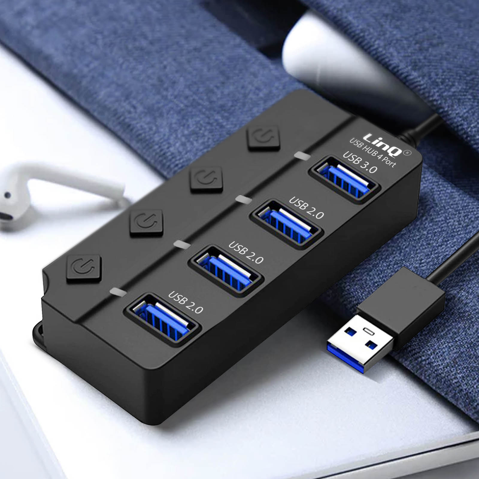 linq - Hub Auto Alimentato Usb 2,0 Con 8 Porte Bianco Con Connettore Per Aliment