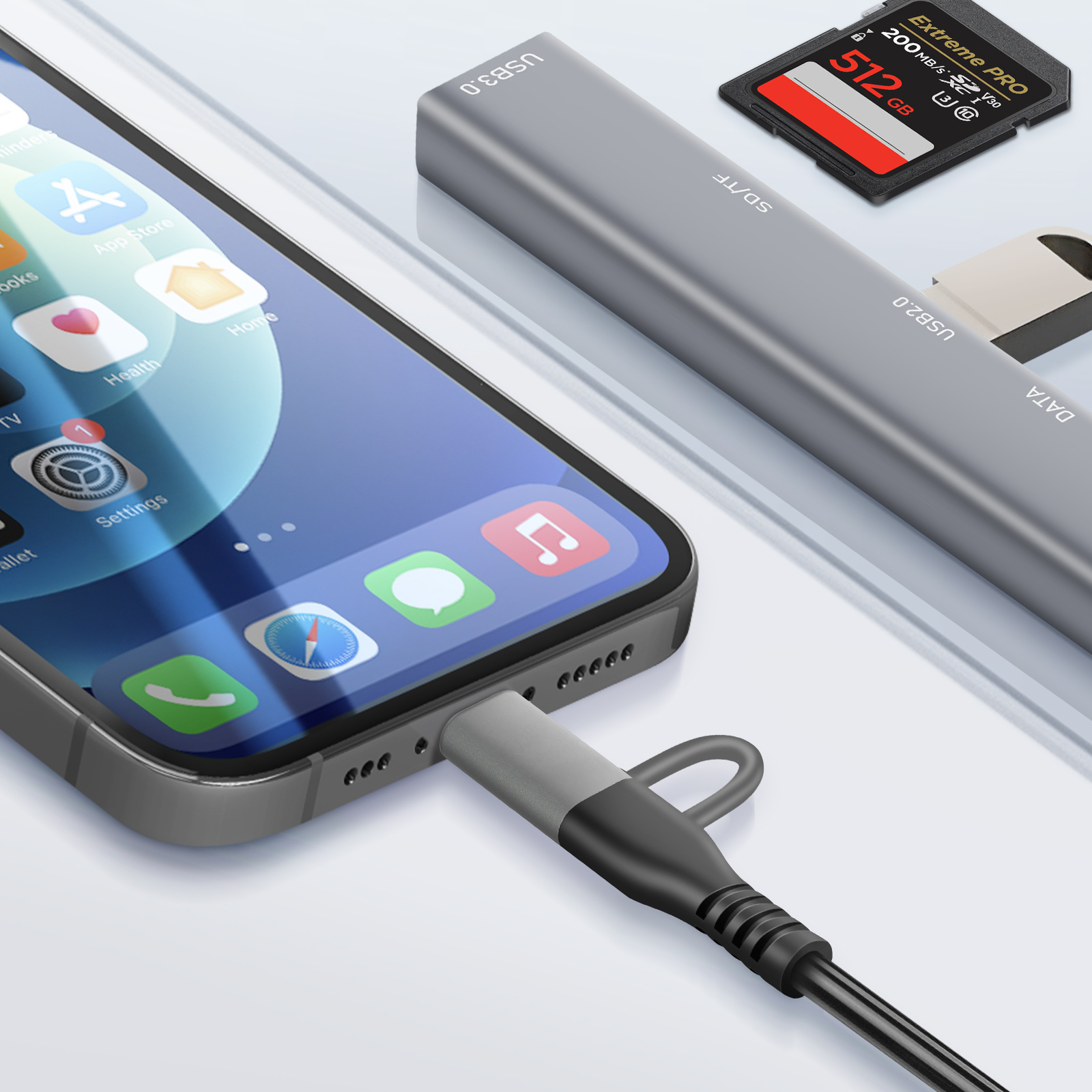 Lettore Di Schede SD Multinterfaccia 5Gbps Con Porte USB, USB-C E Lightning, Per Fotografi E Creatori Di Contenuti