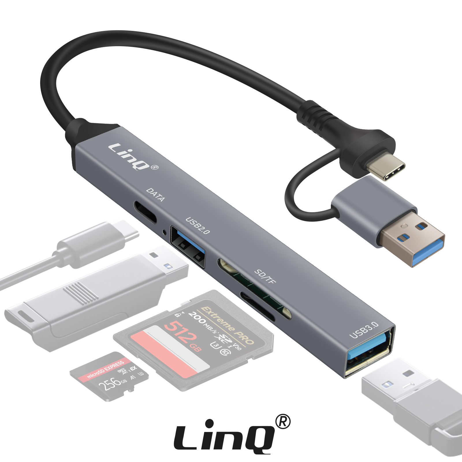 Hub De Bureau Encastré 2 Ports USB 3.0 + Lecteur Cartes SD/TF - Pour Trou D'œillet 60 Mm - Câble 1,2 M