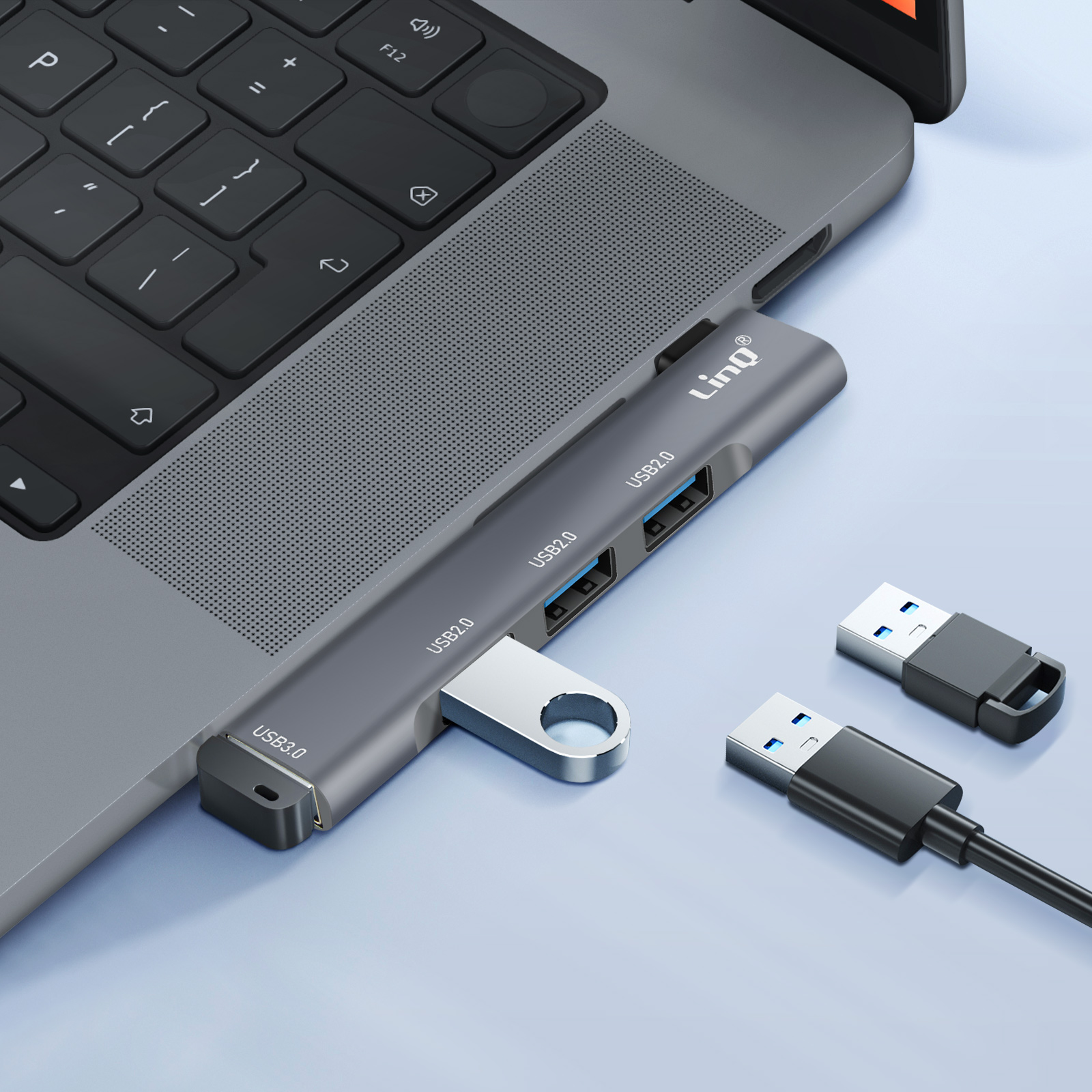 4-in-1 USB-C Hub with 4 USB 3.0 Ports, Fast Data Sync Splitter for Mac