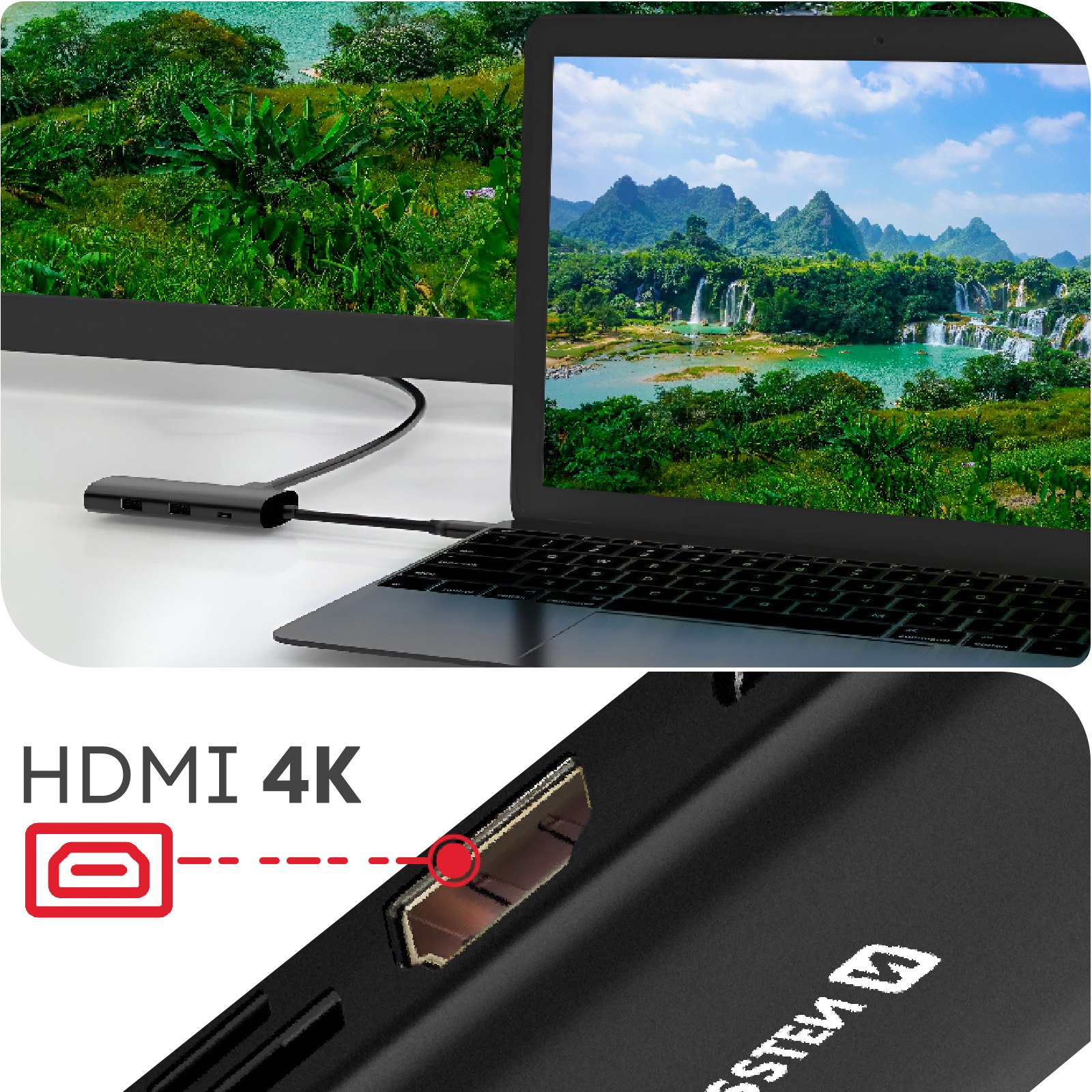TOJ Hub USB C 8 in 1 - HDMI 4K - Adattatore Ethernet 100 MB/s - USB 3.0 - Lettore di Schede Micro SD / SD