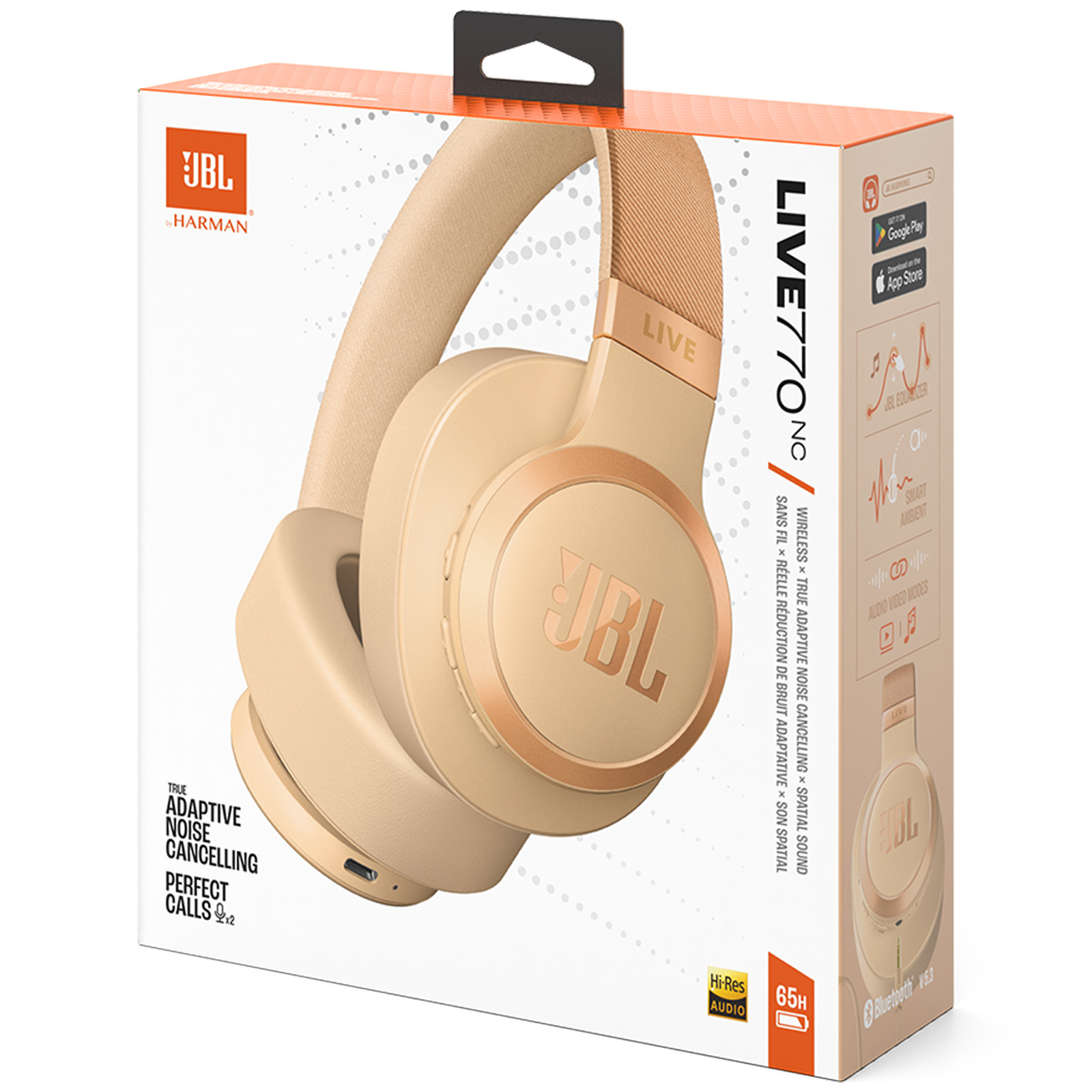 Fone Bluetooth JBL Live 770NC bege - cancelamento de ruído +