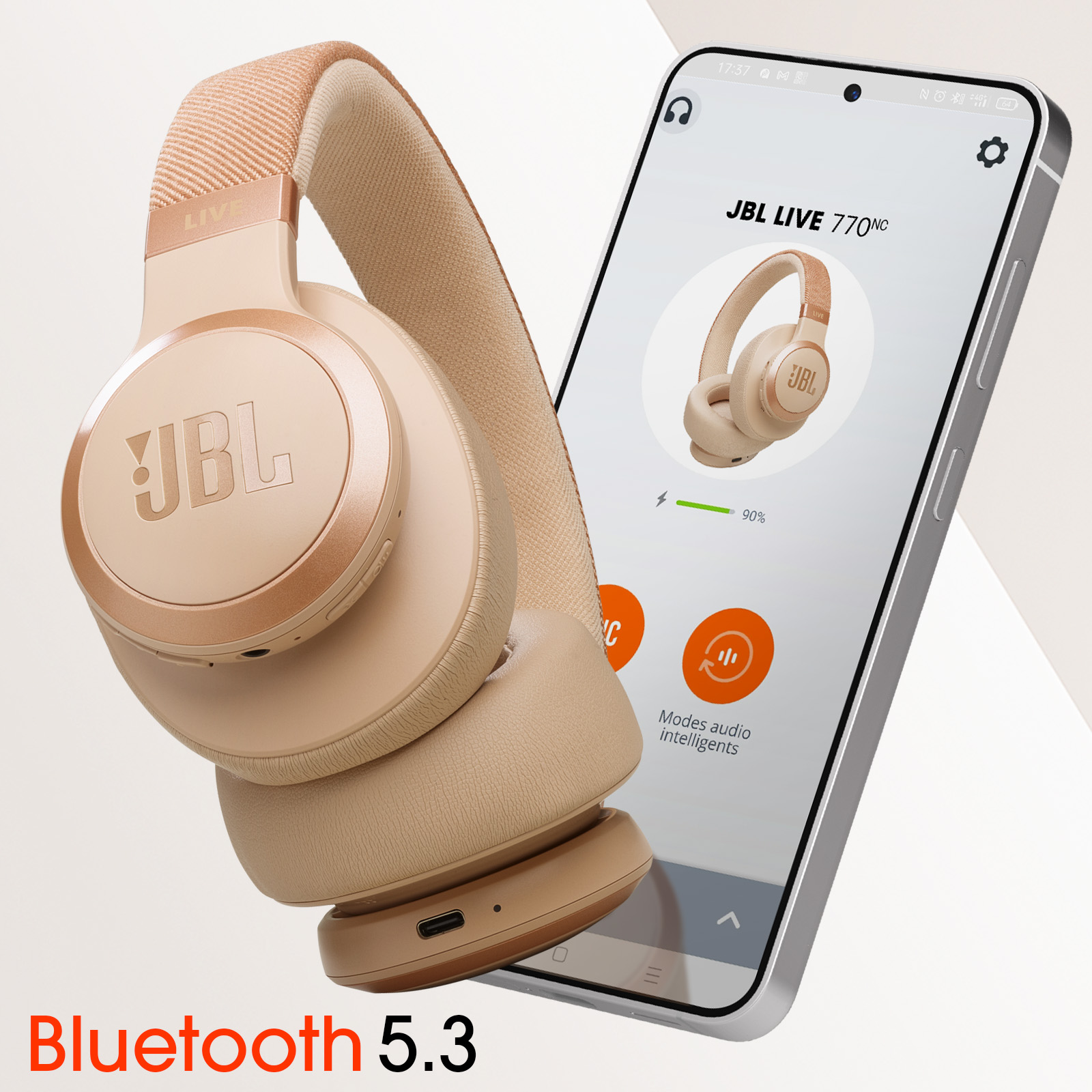 Auriculares Bluetooth JBL Live 770NC beige - cancelación de ruido