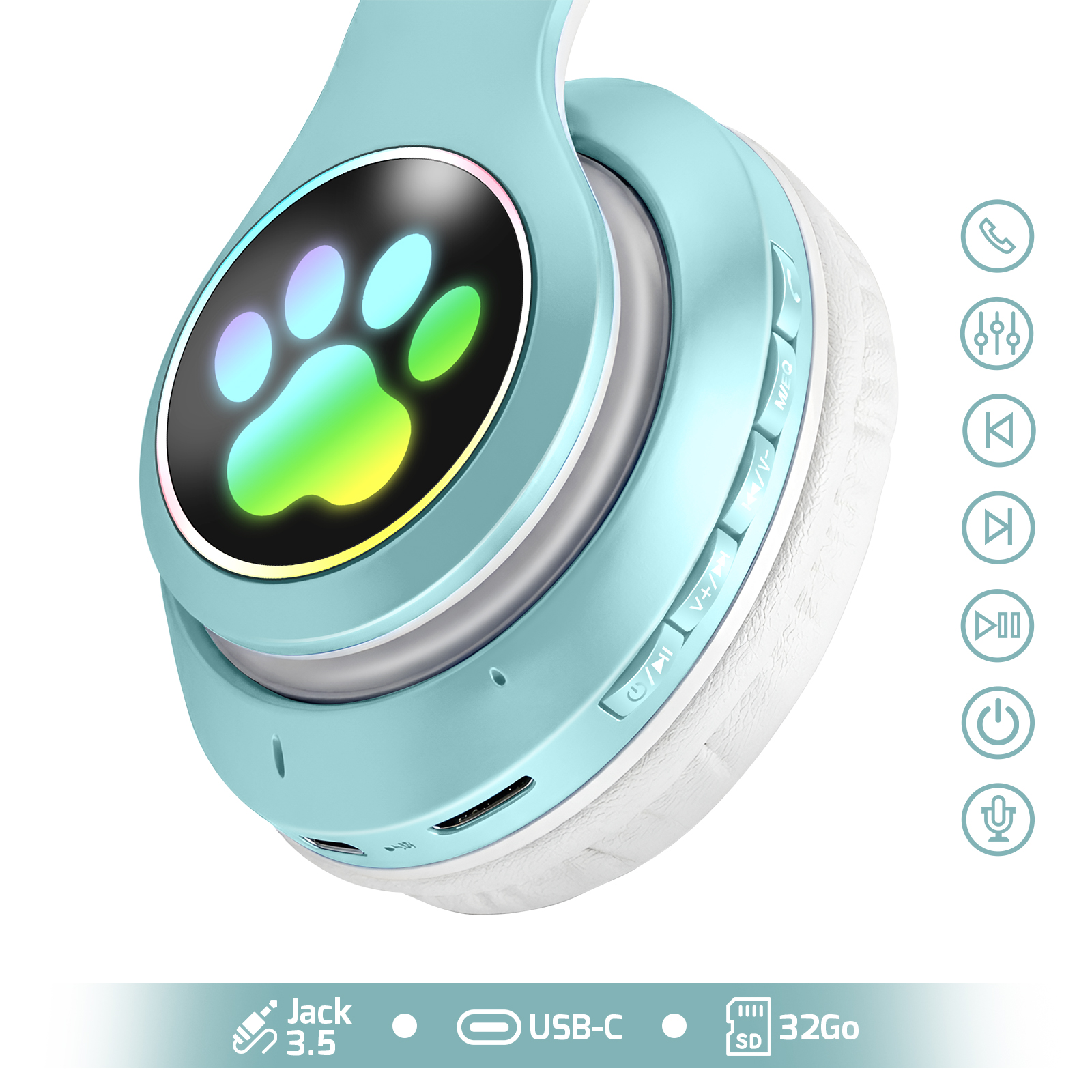 Cuffie Bluetooth Per Bambini IClever BTH21 Con Orecchie Da Gatto LED – 60h Di Autonomia E Volume Sicuro 74/85 DBA