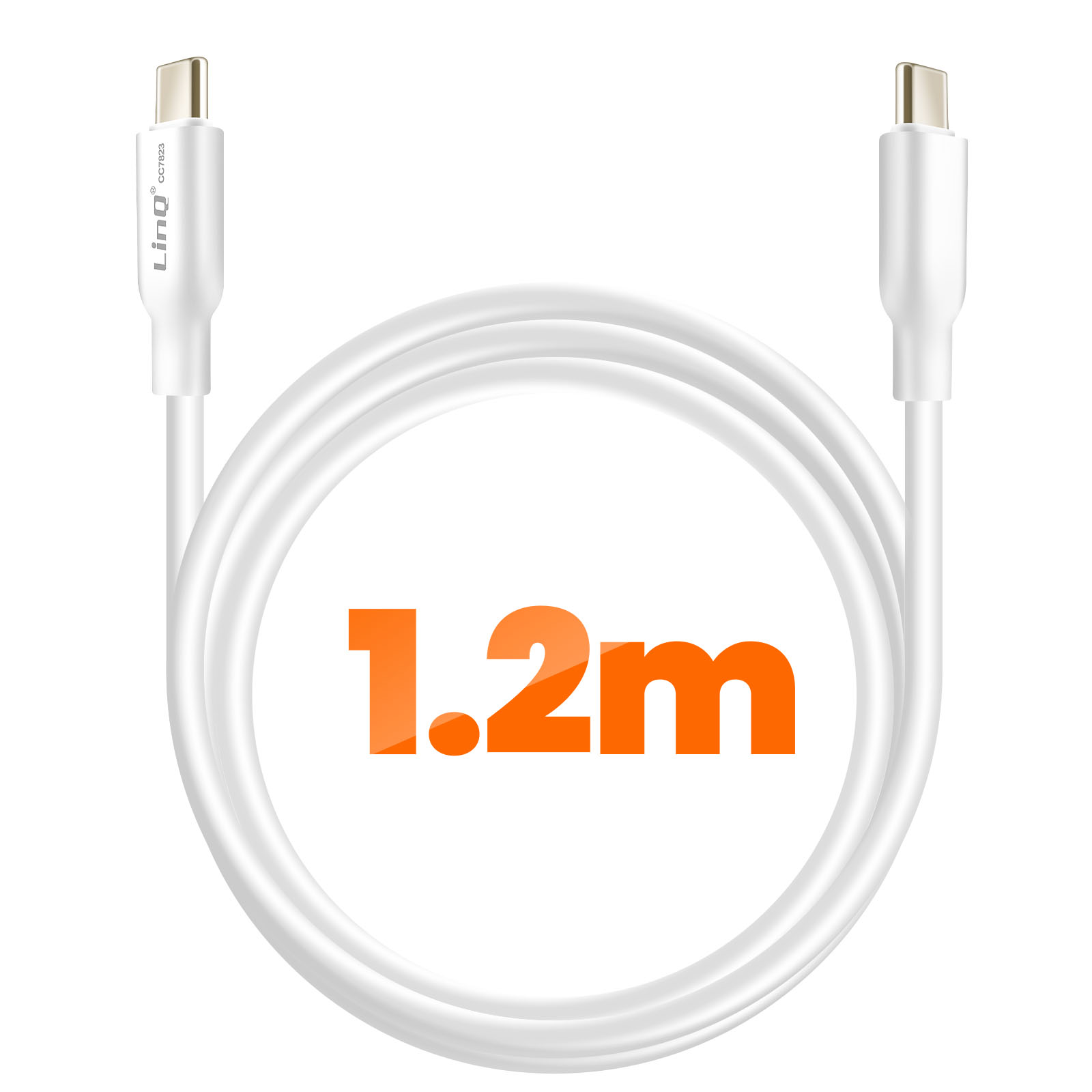 Câble USB-C Vers USB-C LinQ 80W PD - Silicone Flexible 1,2m, Charge Rapide 4A - Blanc