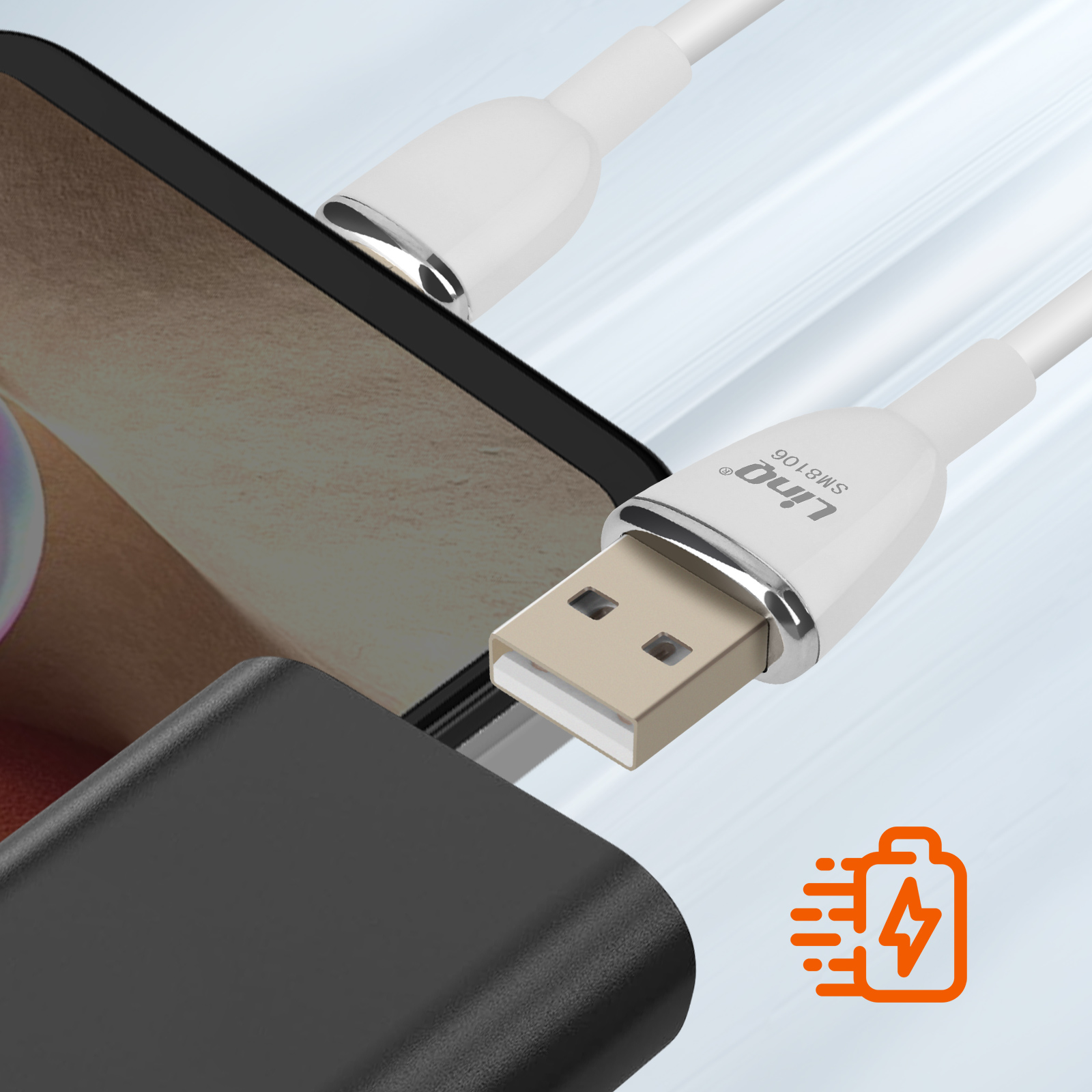 Cavo da USB a Micro USB, connettori placcati in oro, intrecciato in rete rinforzata, bianco, 1,5M
