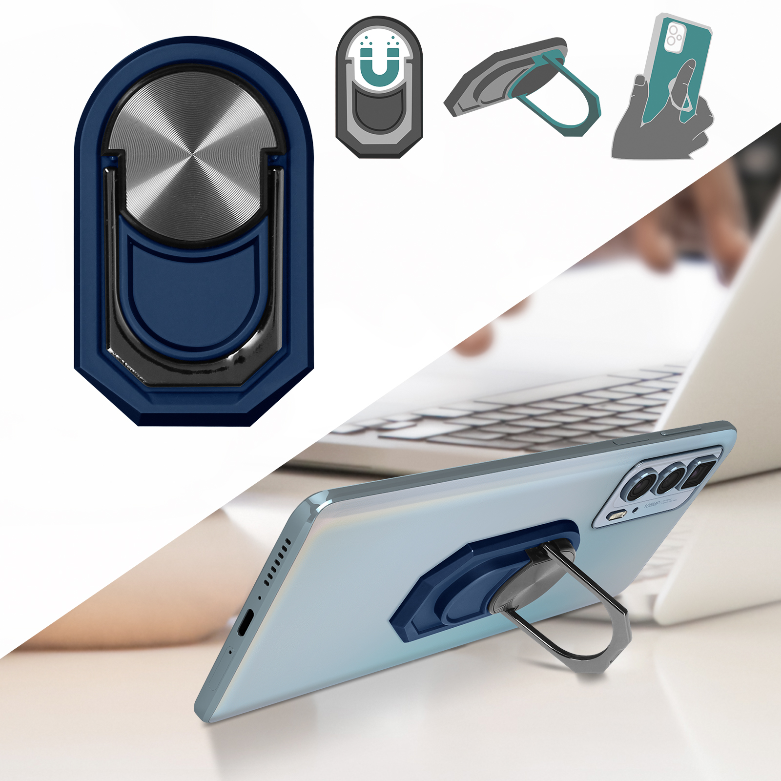 Supporto Universale 360° Con Anello Da Dito E Piastra Magnetica In Metallo Per Auto - Foto 2