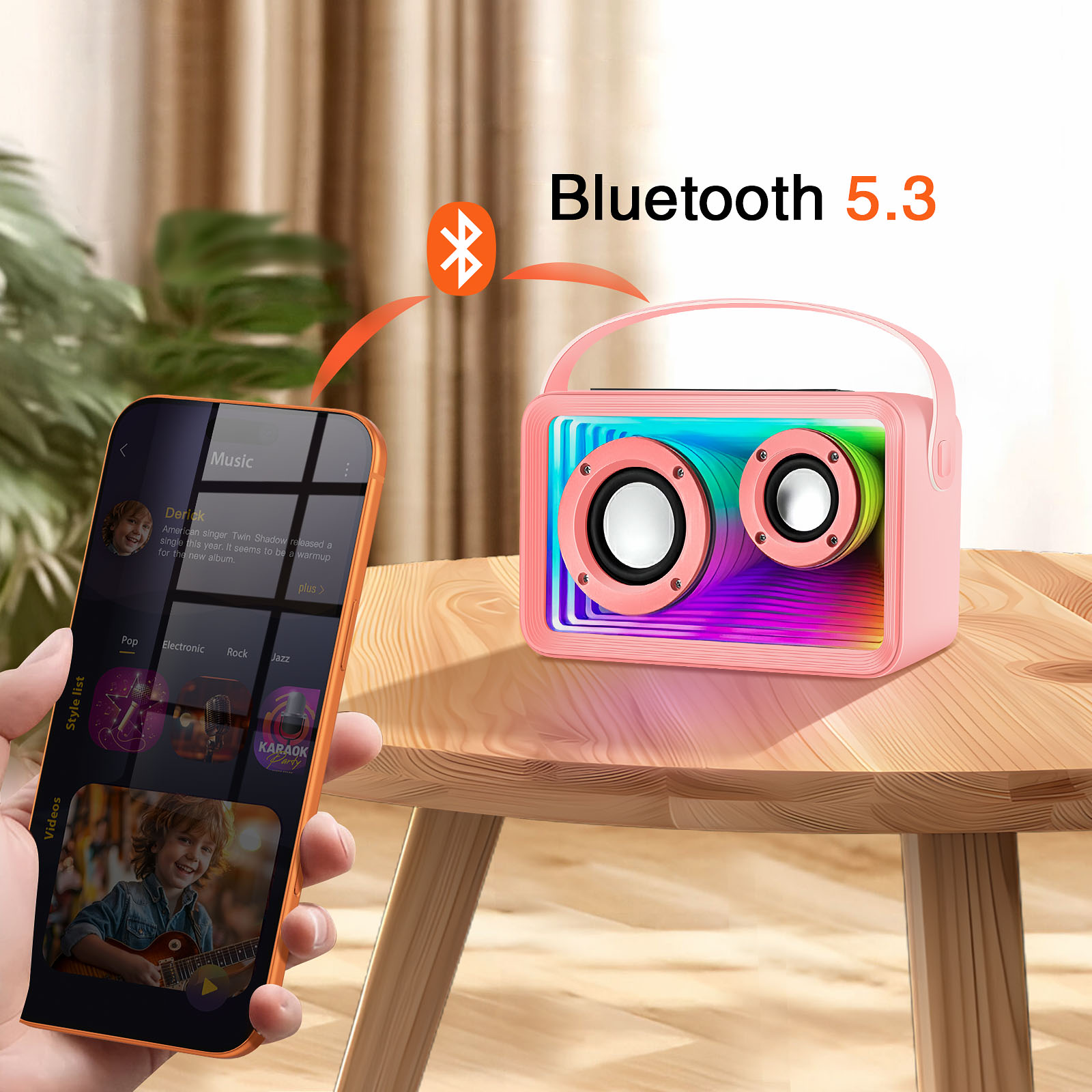 Machine Karaoké Enfants Bluetooth Avec 2 Micros Sans Fil Et Lumières LED - Noir