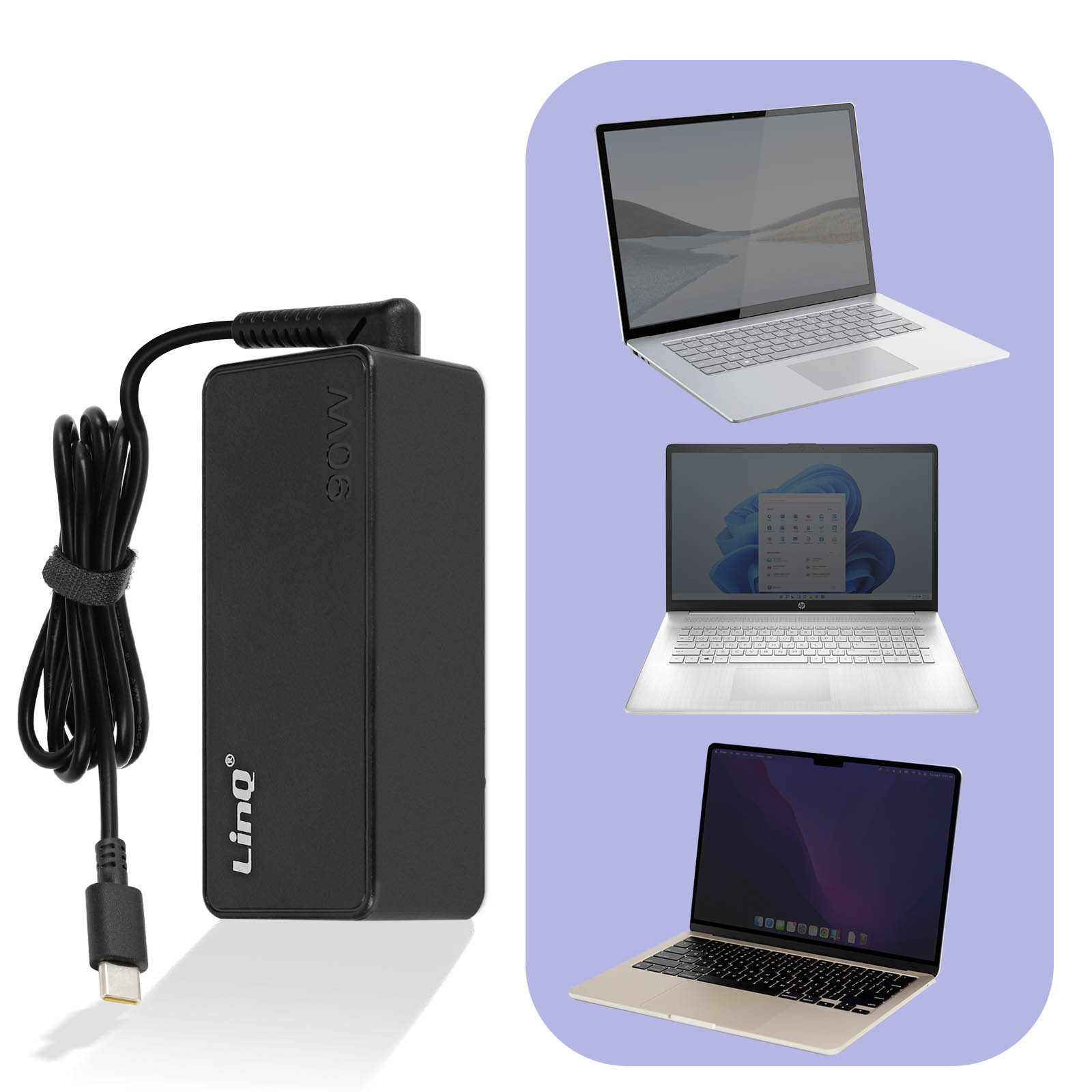 Alimentatore USB-C 90W Con Cavo 1,8m: Caricabatterie Rapido Per Laptop MacBook, HP, Dell, Smartphone - 2