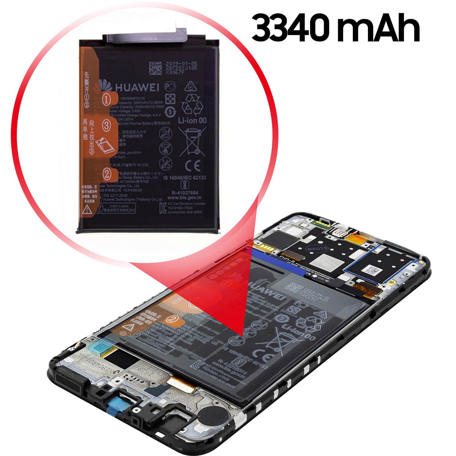 Écran LCD Complet Nacré + Batterie Pour Huawei P30 - Neuf Sur Châssis - Noir
