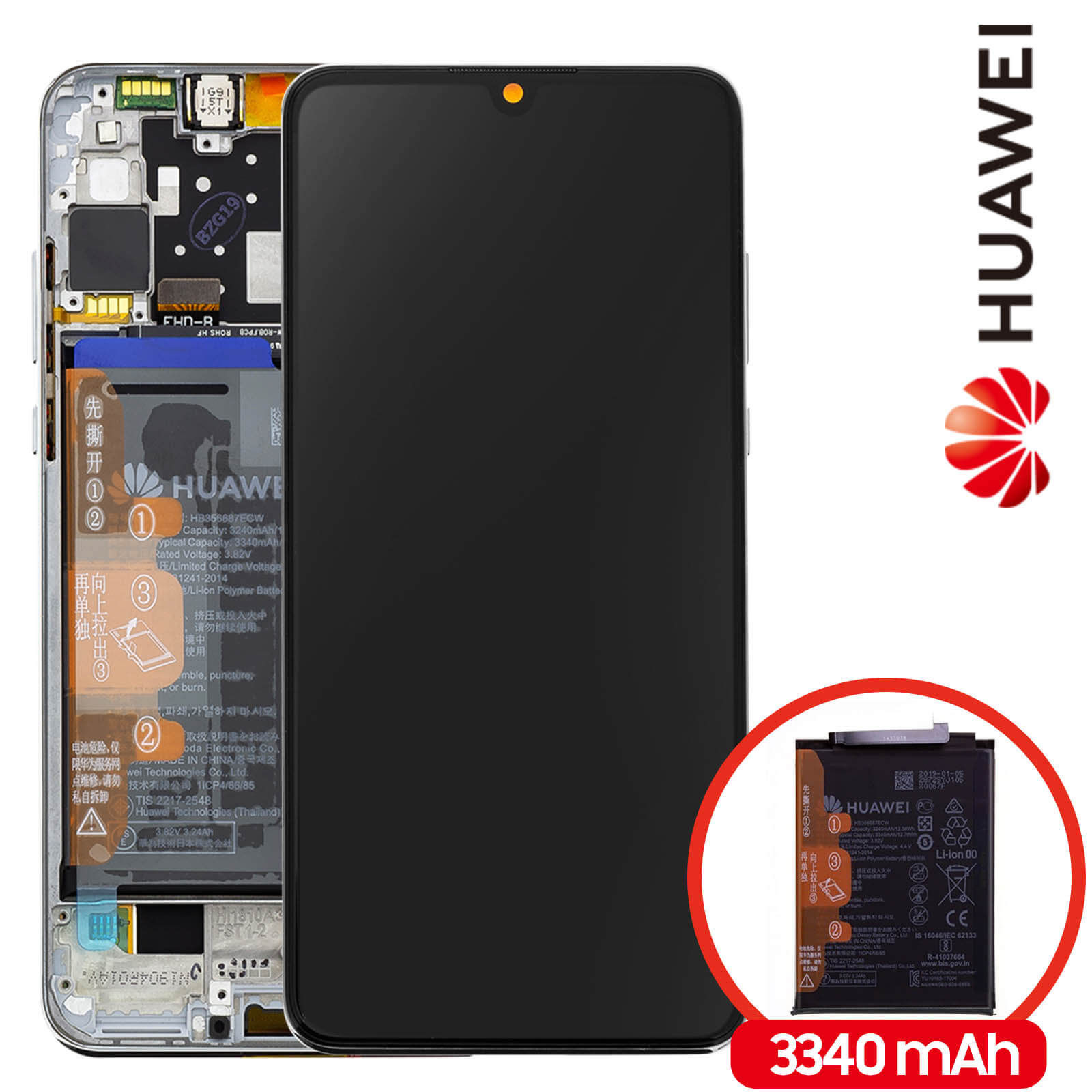 Original Ecran LCD Complet Nacré Sur Châssis Et Batterie Pour Huawei
