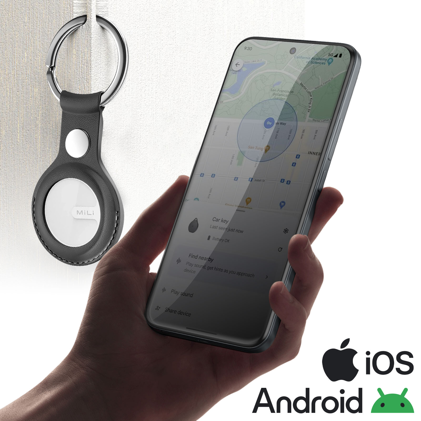 Portachiavi GPS Tracker Bluetooth Per Chiavi - Funziona Con Dov'è Di Apple - Ricaricabile, IP67, Nero