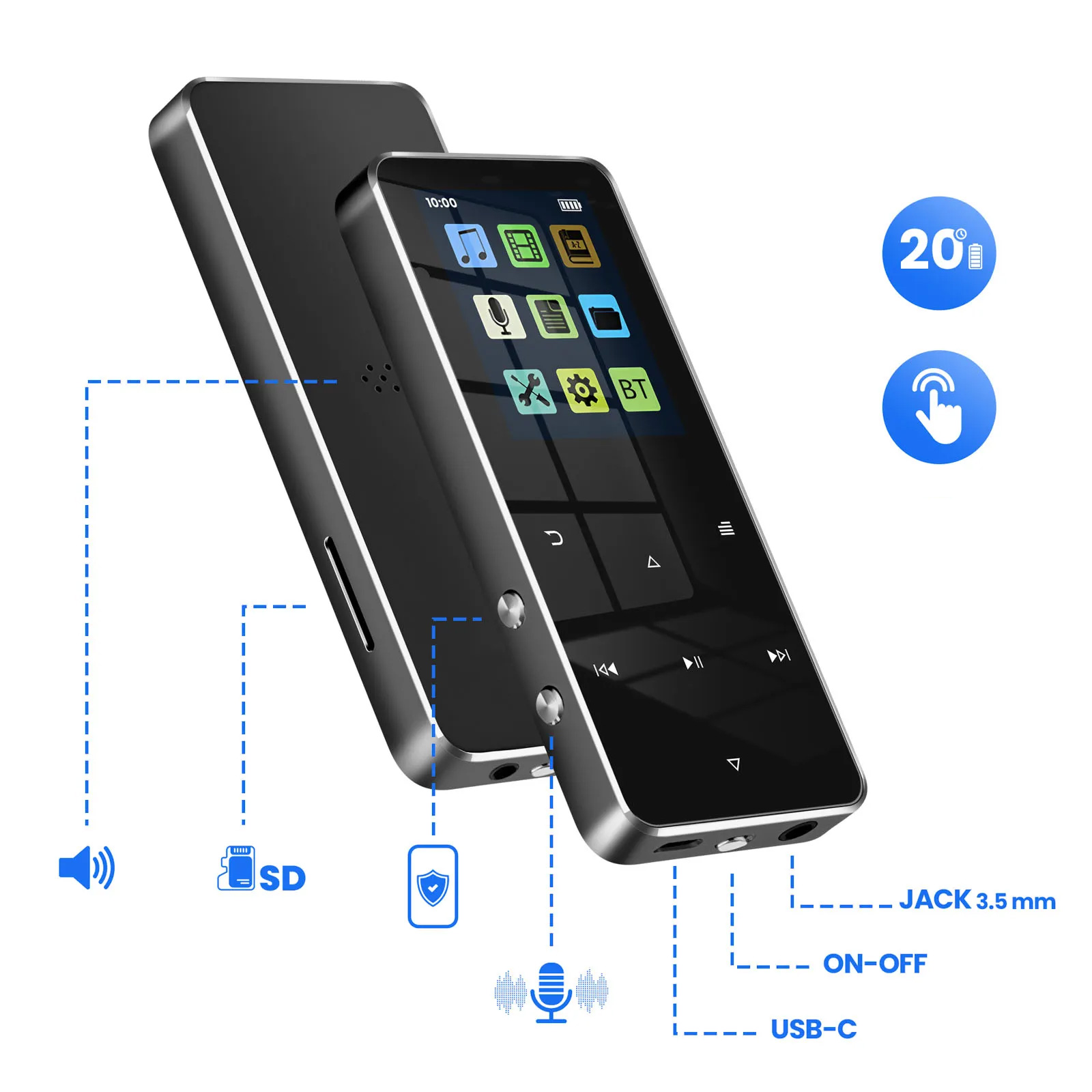 Lecteur MP4 D-JIX M400 Bluetooth USB-C Carte SD - Dictaphone Et EBook