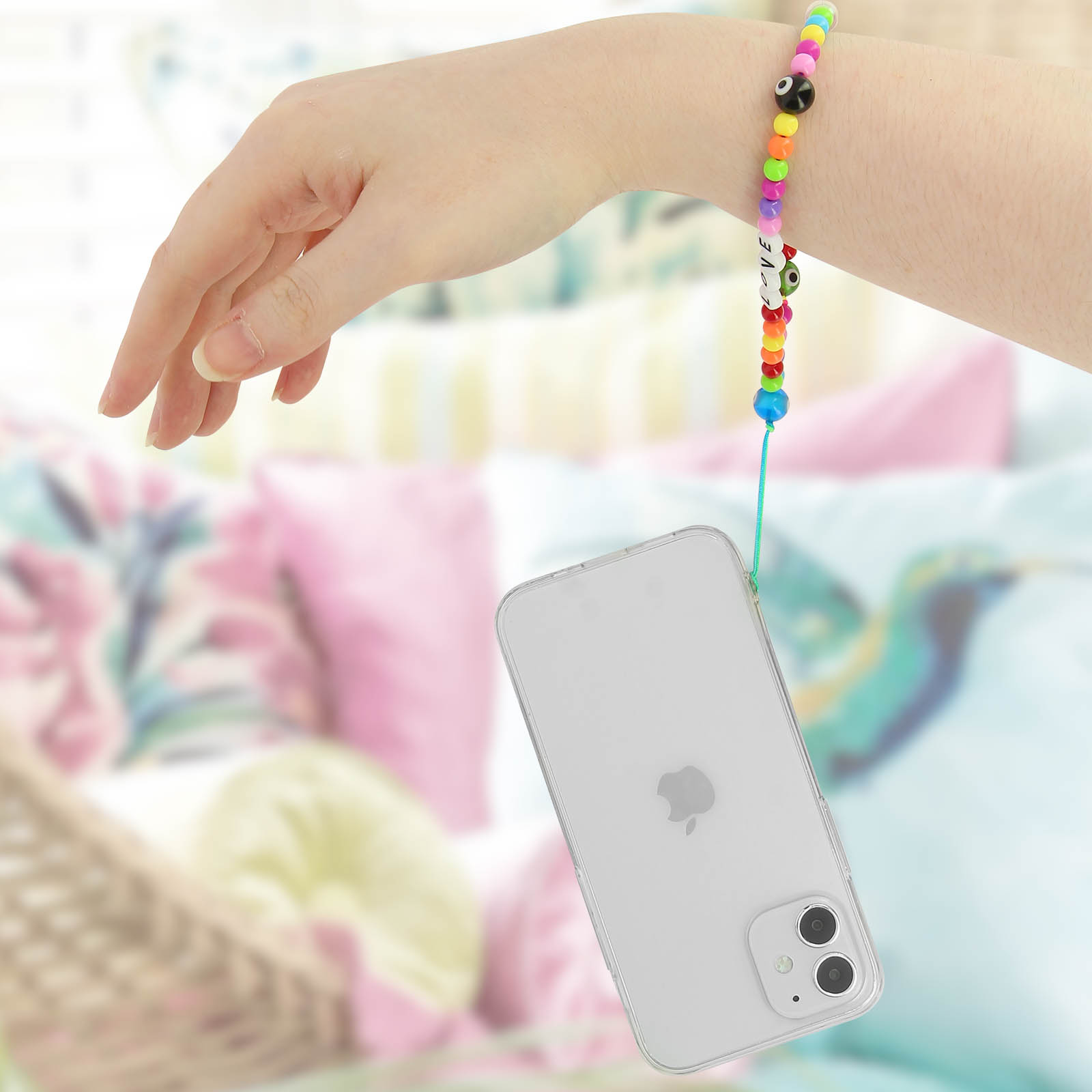 LunarCharm Bracelet De Téléphone Avec Pierre Naturelle Rose - Sangle Amovible Mains Libres Pour Smartphone, Idéal Sorties Et Voyage