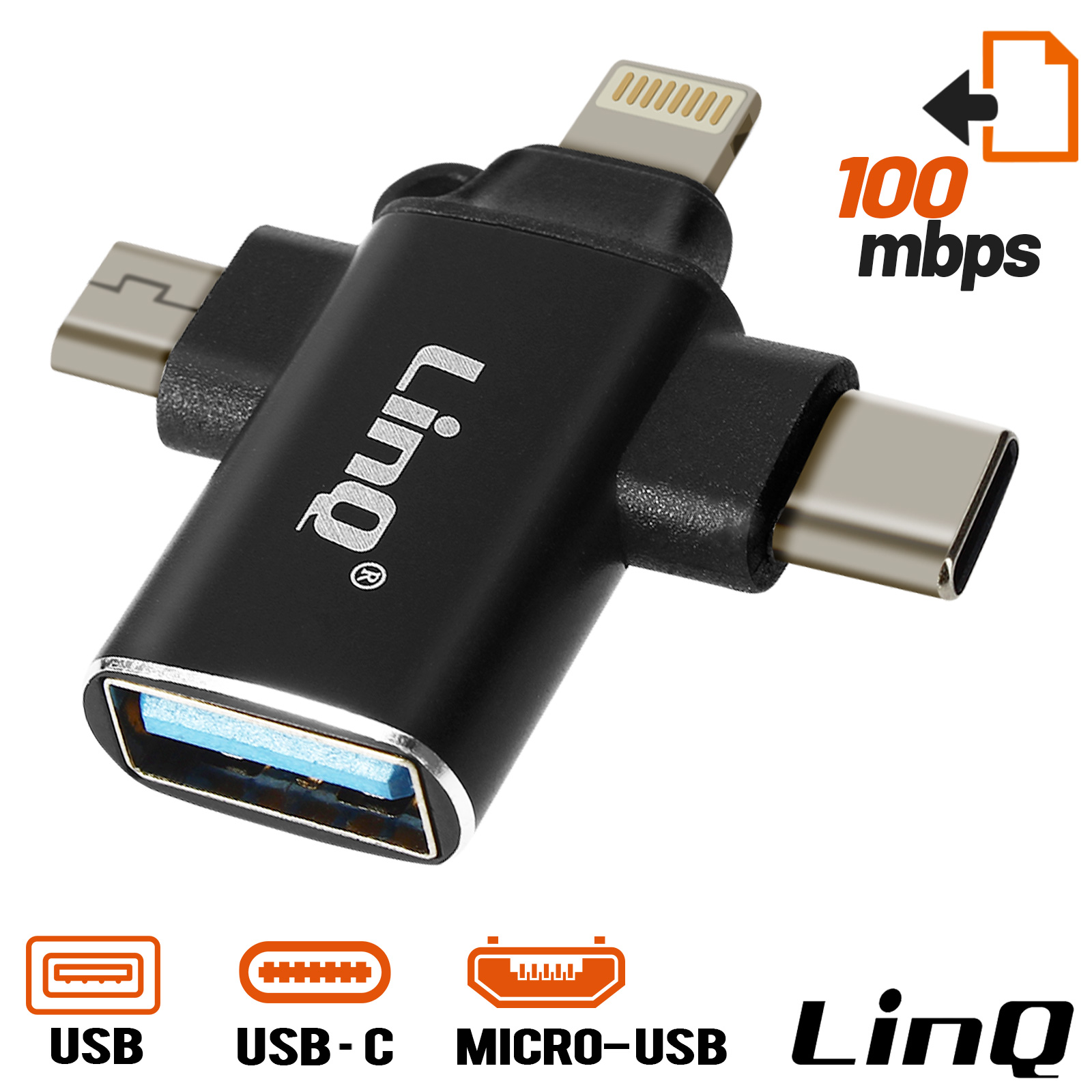 Adattatore OTG USB 3.1 Type-C A USB-A Femmina, Convertitore Per Smartphone, Chiavetta USB, Nero, Plug And Play, Lungo 10 Cm