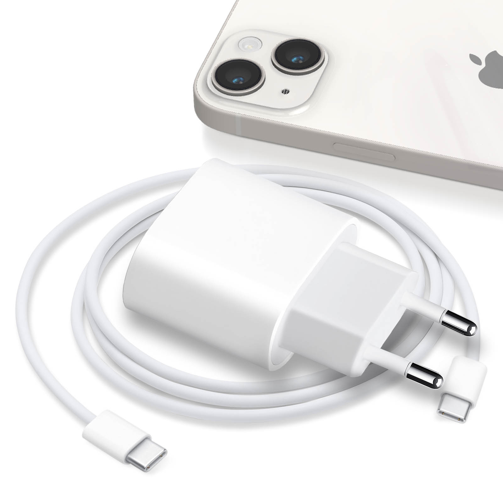 Chargeur Rapide 20W USB-C + Câble Blanc - Pour IPhone 15 Pro Max Et 15 - NEUF