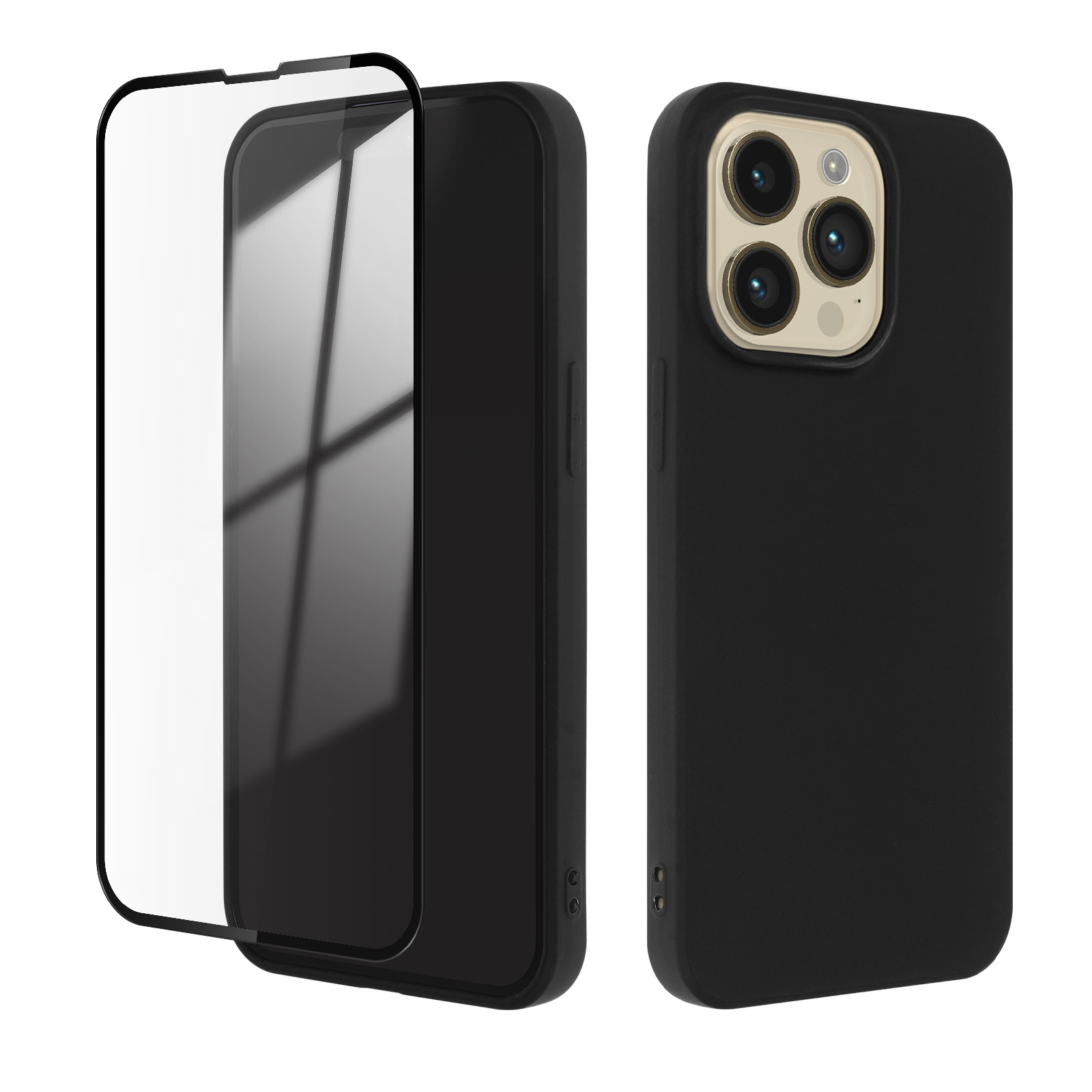 Funda De Silicona Kwmobile Para IPhone 14 Pro - Suave, Flexible, Interior De Microfibra, Color Negro Mate, Antigolpes