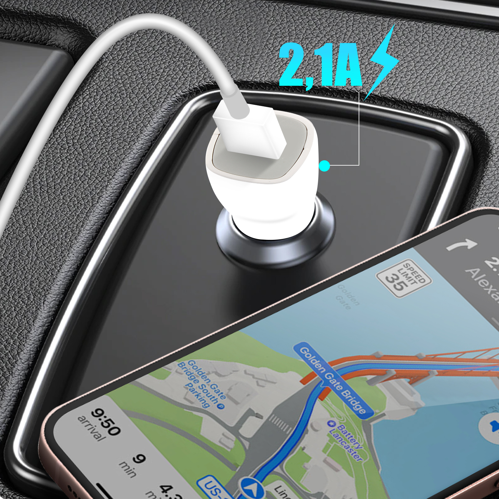 Chargeur Allume-cigare Voiture 1 Port USB 2.1A - Compatible Samsung Et Universel (neuf)
