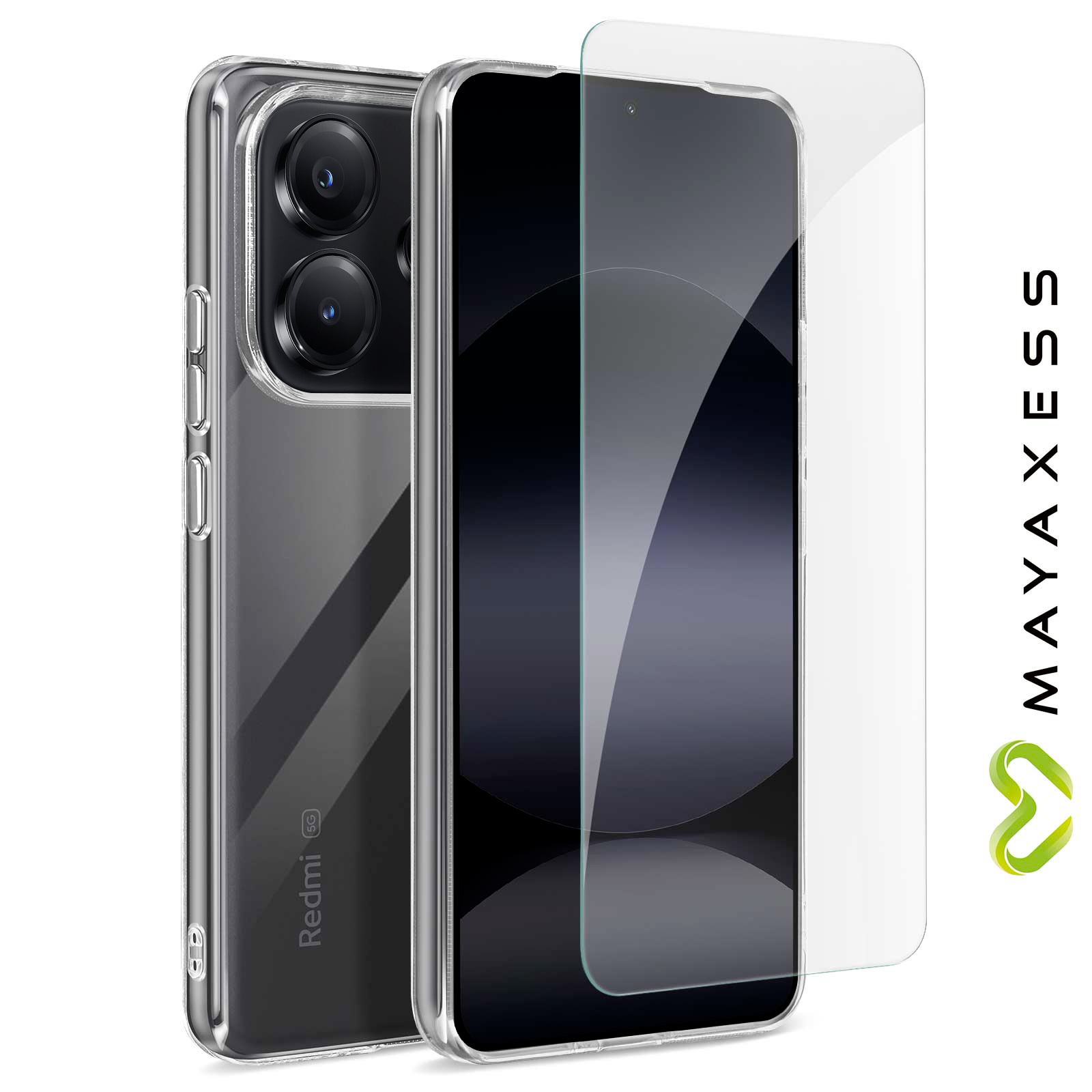 Fyriswho Cover per Xiaomi Redmi Note 14 5G + 1 Vetro Temperato, Cover Morbida Silicone TPU Resistente Ai Graffi Protettiva Case Custodia con Xiaomi Redmi Note 14 5G - Viola