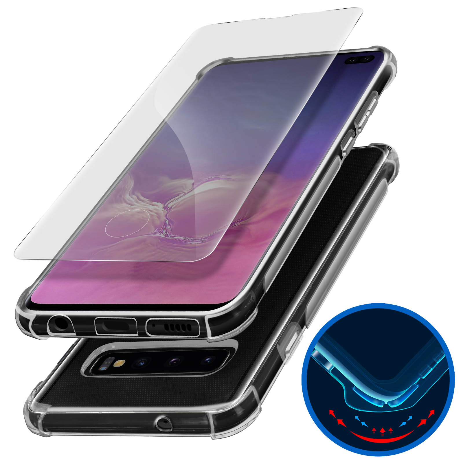 Coque Protection 360° Pour Samsung Galaxy S10 Plus - Rigide + Avant Silicone - Transparente - Neuf