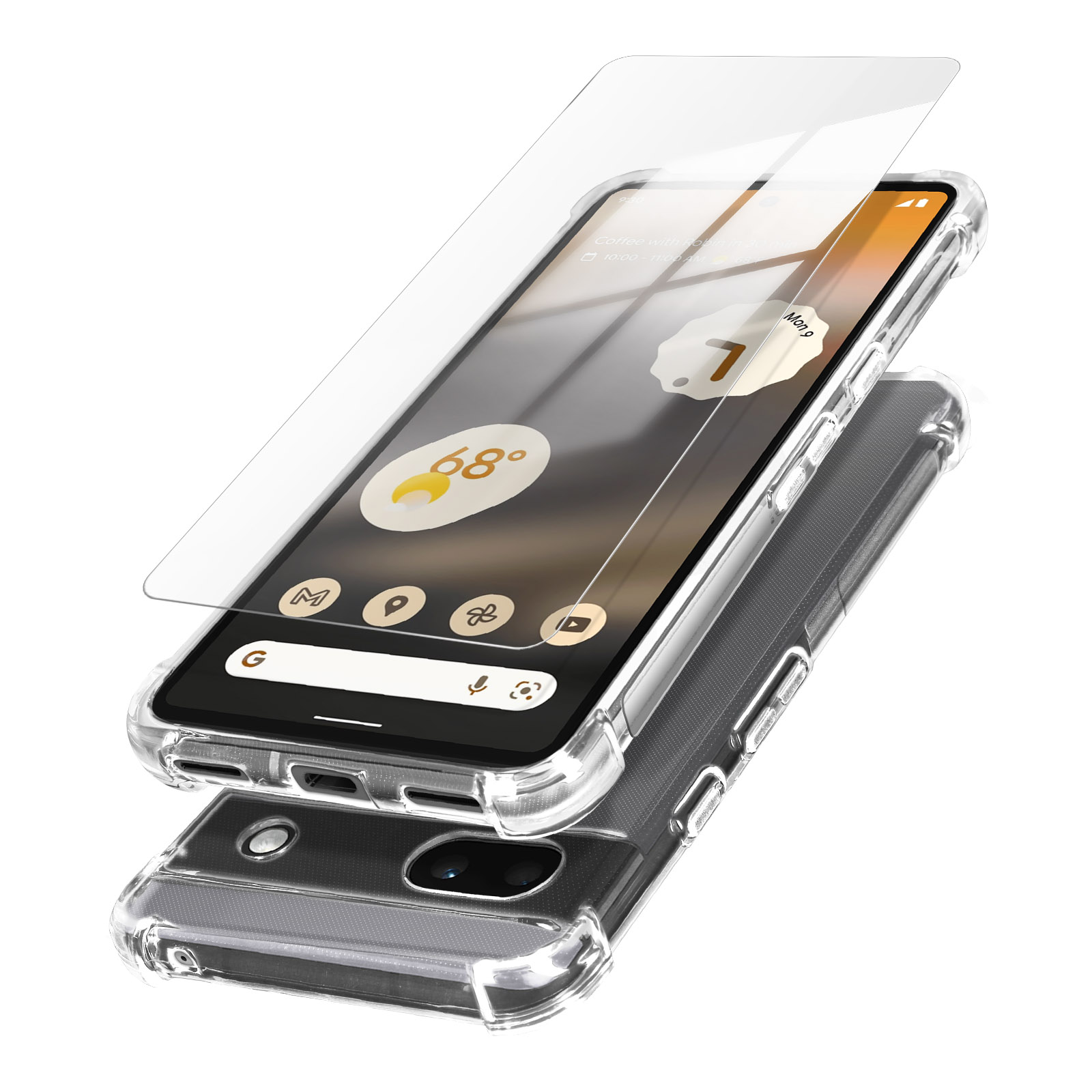BOKYAS Custodia Antiurto Per Google Pixel 6a Con Protezione Display Integrata - Cover Ibrida 360° Trasparente E Nera