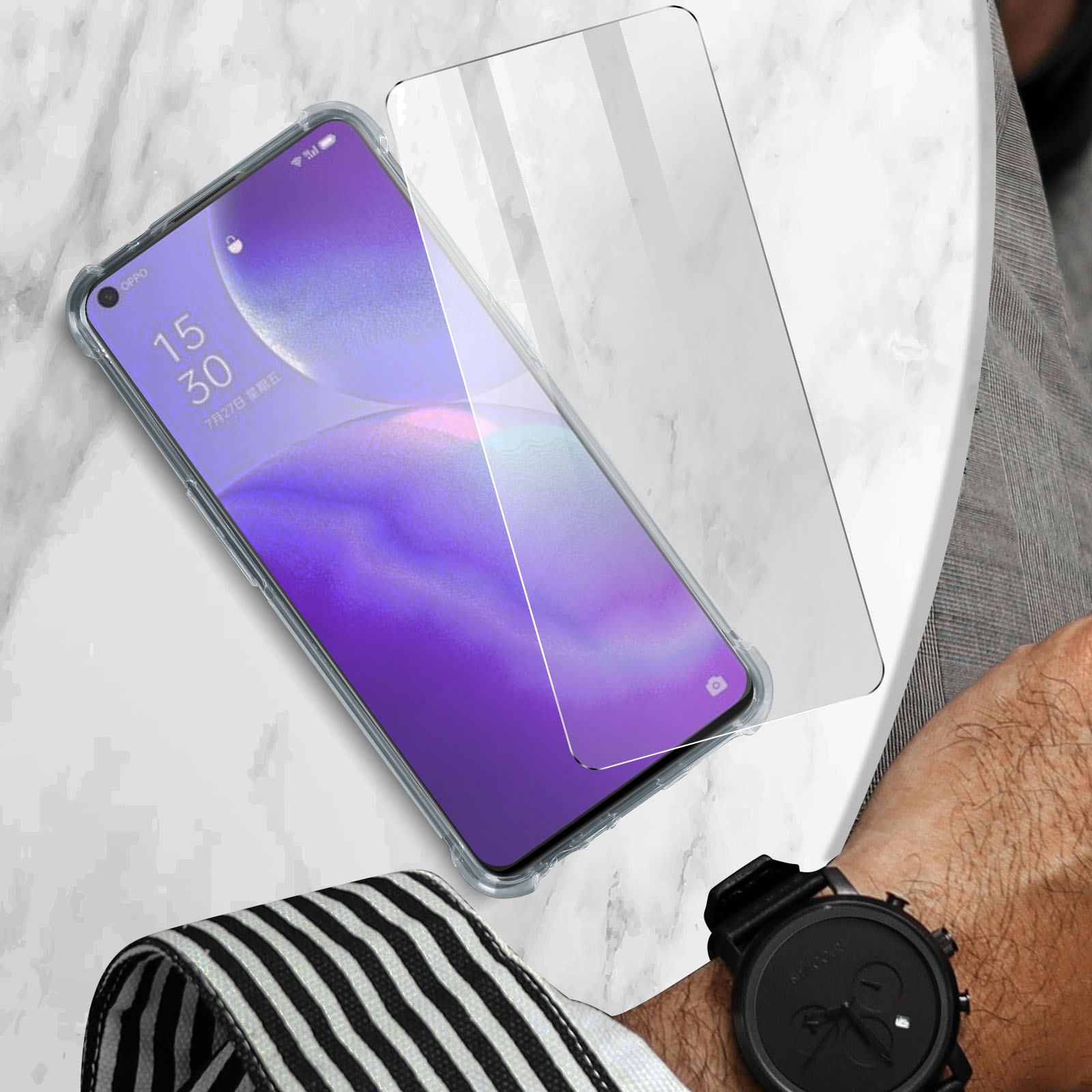 Orgstyle - Cover protettiva per Oppo Find X3 Lite/Reno 5 5G, ultra sottile a 360°, in vetro temperato trasparente in metallo antiurto, colore: Nero