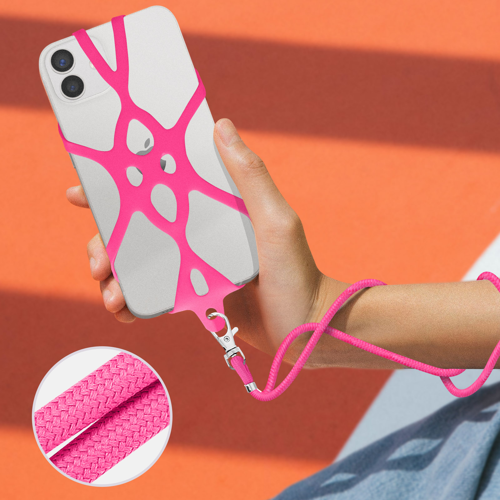 Cordino Per Cellulare ORNARTO Universale Rosa | Con Laccetto Da Polso E 2 Patch, Regolabile Per Smartphone 4-6,7 Pollici - 2