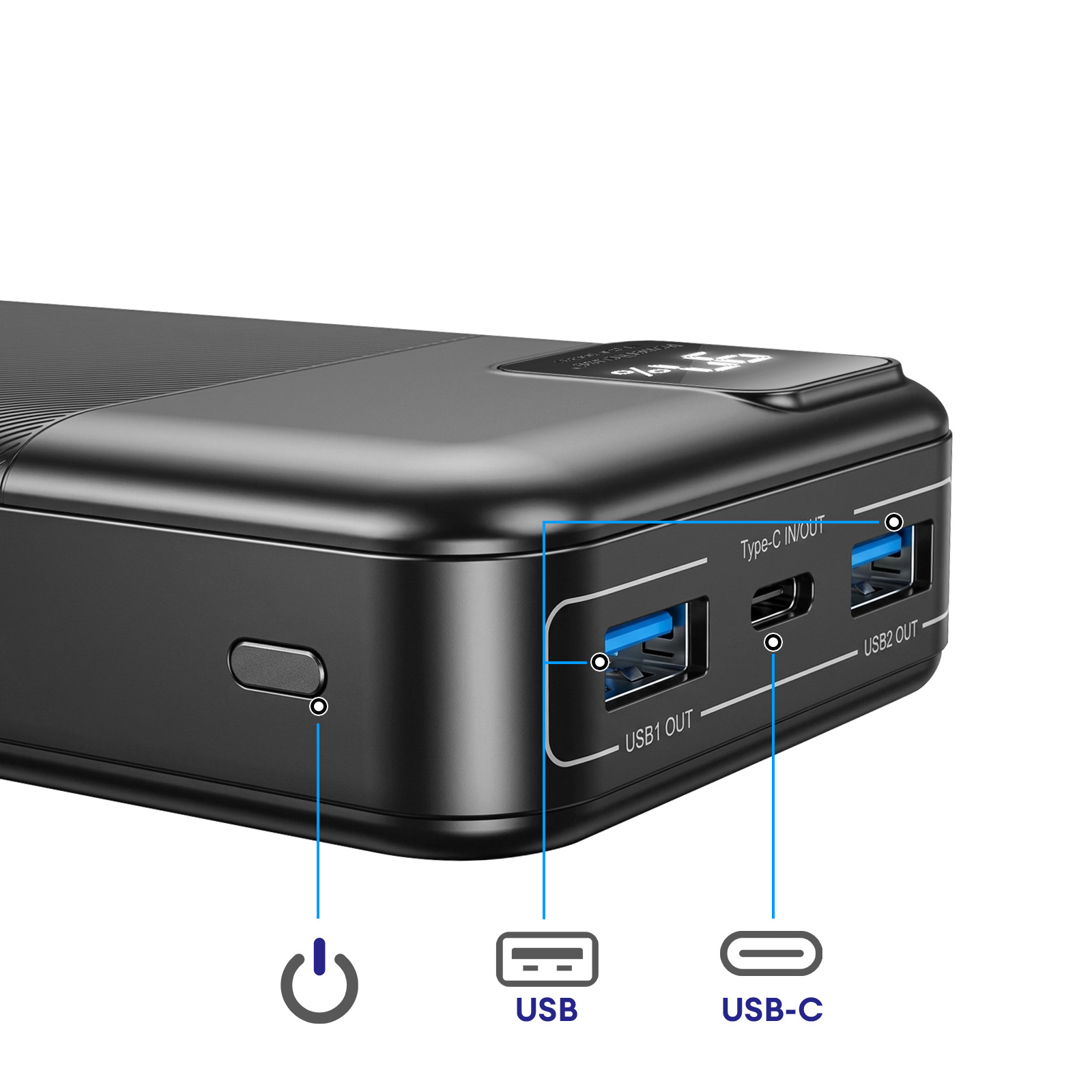 Power Bank 20000mAh Con 4 Cavi Integrati E Ricarica Rapida 22.5W – 6 Uscite E 3 Ingressi Per Smartphone E Tablet