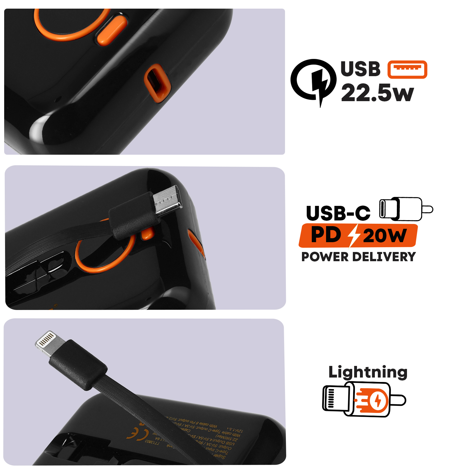 Power Bank 15000mAh 22.5W Ricarica Veloce Con Display LED – Sottile, USB-C PD3.0 QC3.0