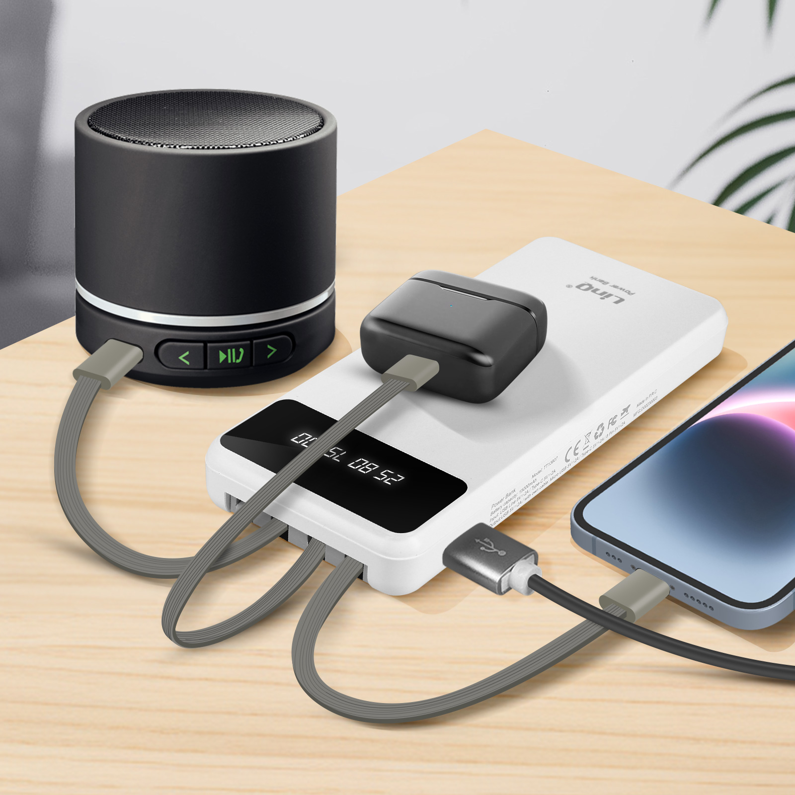 GOTOBI Batteria da 12000 mAh per gilet riscaldato, power bank ricaricabile da 5 V, con indicatore LED, cavo di ricarica USB-A, per gilet riscaldati, felpe con cappuccio