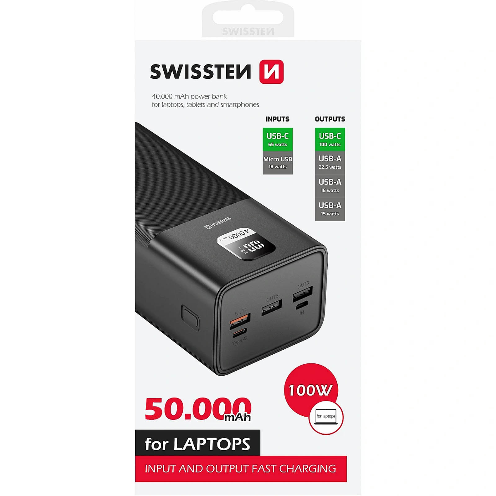 Power Bank 50000 MAh Con Ricarica Rapida QC 4.0 – 4 Uscite (3 USB + Type-C), 2 Ingressi, Display LED, Compatibile Con IPhone, Android, Tablet E Smartwatch