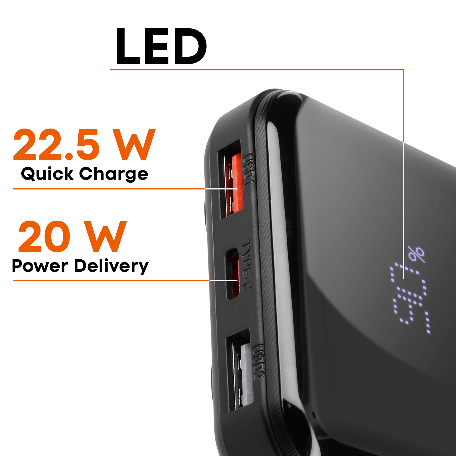 Power Bank 60000 mAh 22,5 W Ricarica Rapida Caricatore USB-C Ricarica Rapida con 4 uscite e 3 ingressi, Display LED Enorme capacità Batteria esterna per la maggior parte dei dispositivi elettronici