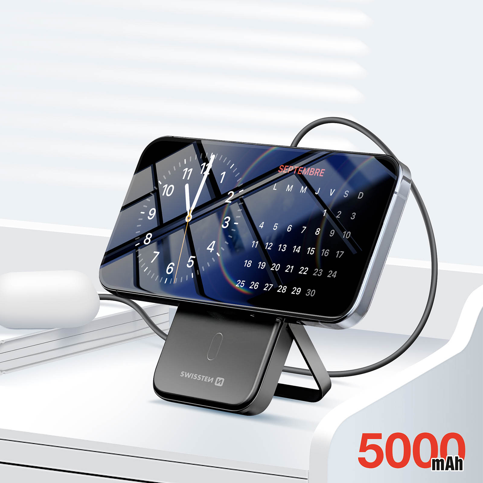 Batterie Externe MagSafe Qi 15W Power Bank 5000 MAh Sans Fil - Noir