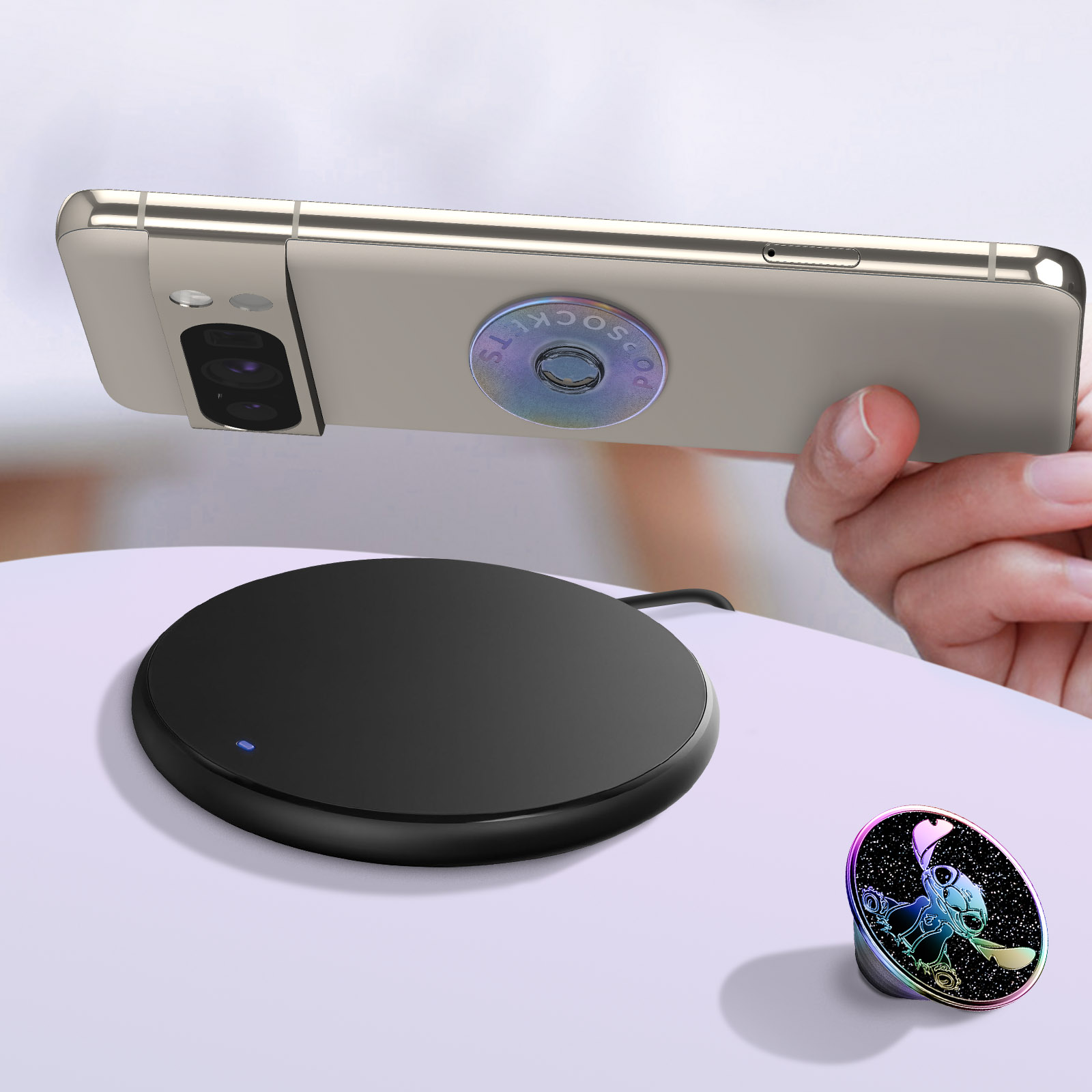 PopSockets PopGrip - Impugnatura E Supporto Per Telefono/Tablet - Top Intercambiabile - Ceramic Astro Toile - Compatibile Ricarica Wireless - 4